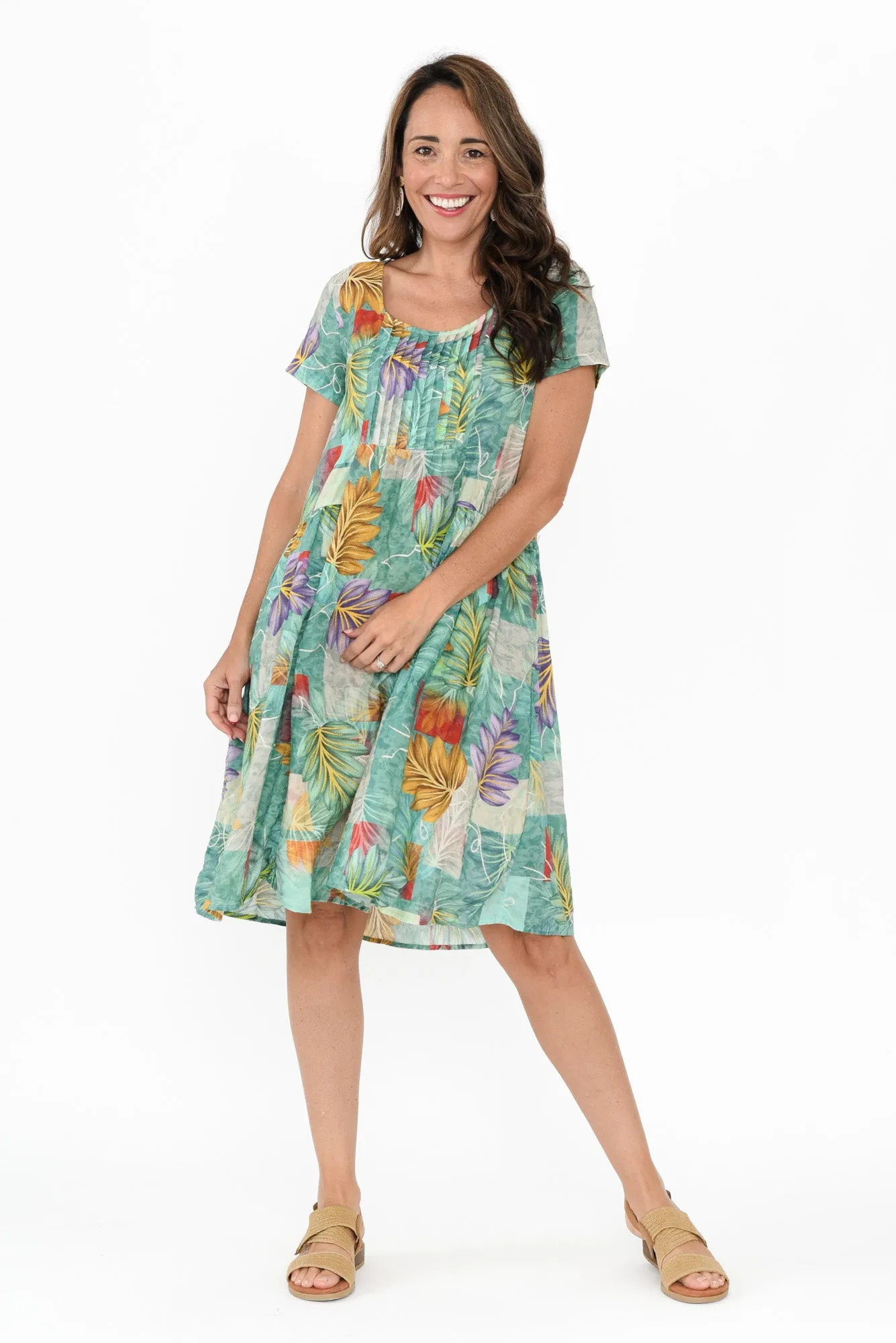 Hanoi Aqua Leaf Cotton Blend Dress sold by Blue Bungalow product image thumbnail 2