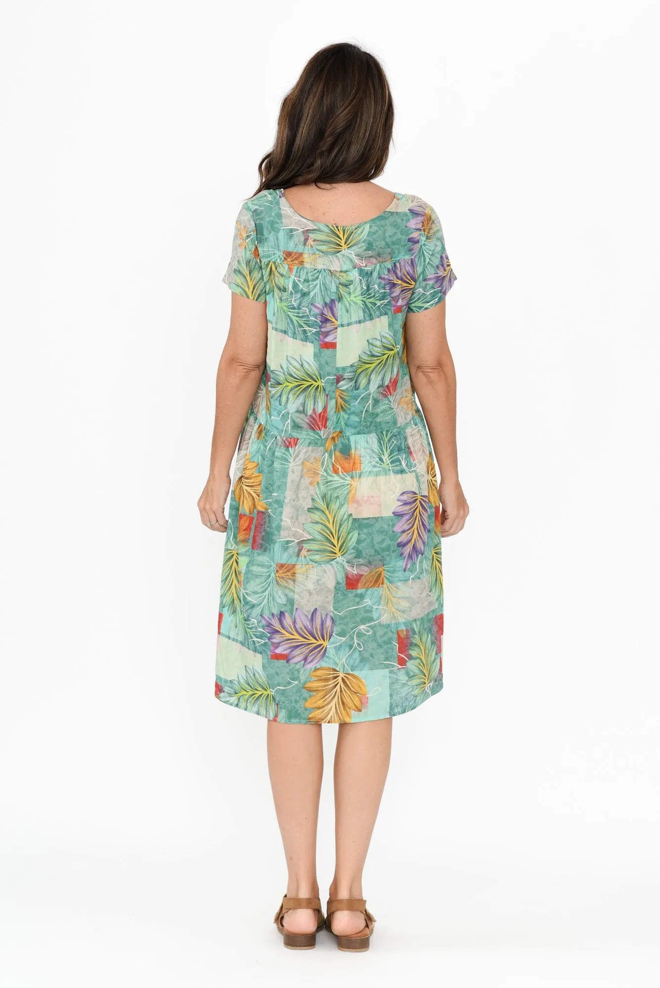 Hanoi Aqua Leaf Cotton Blend Dress sold by Blue Bungalow product image thumbnail 4