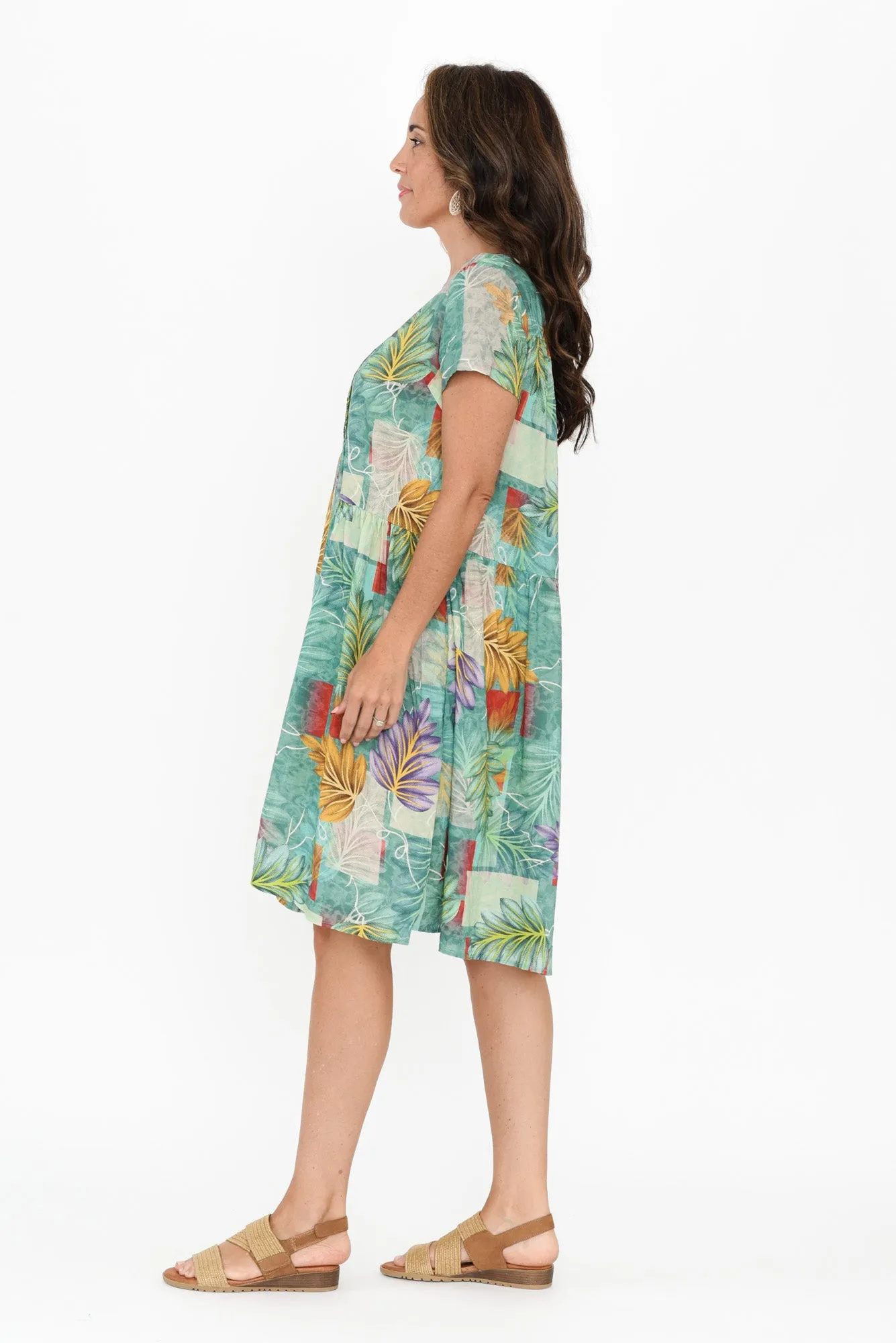 Hanoi Aqua Leaf Cotton Blend Dress sold by Blue Bungalow product image thumbnail 3