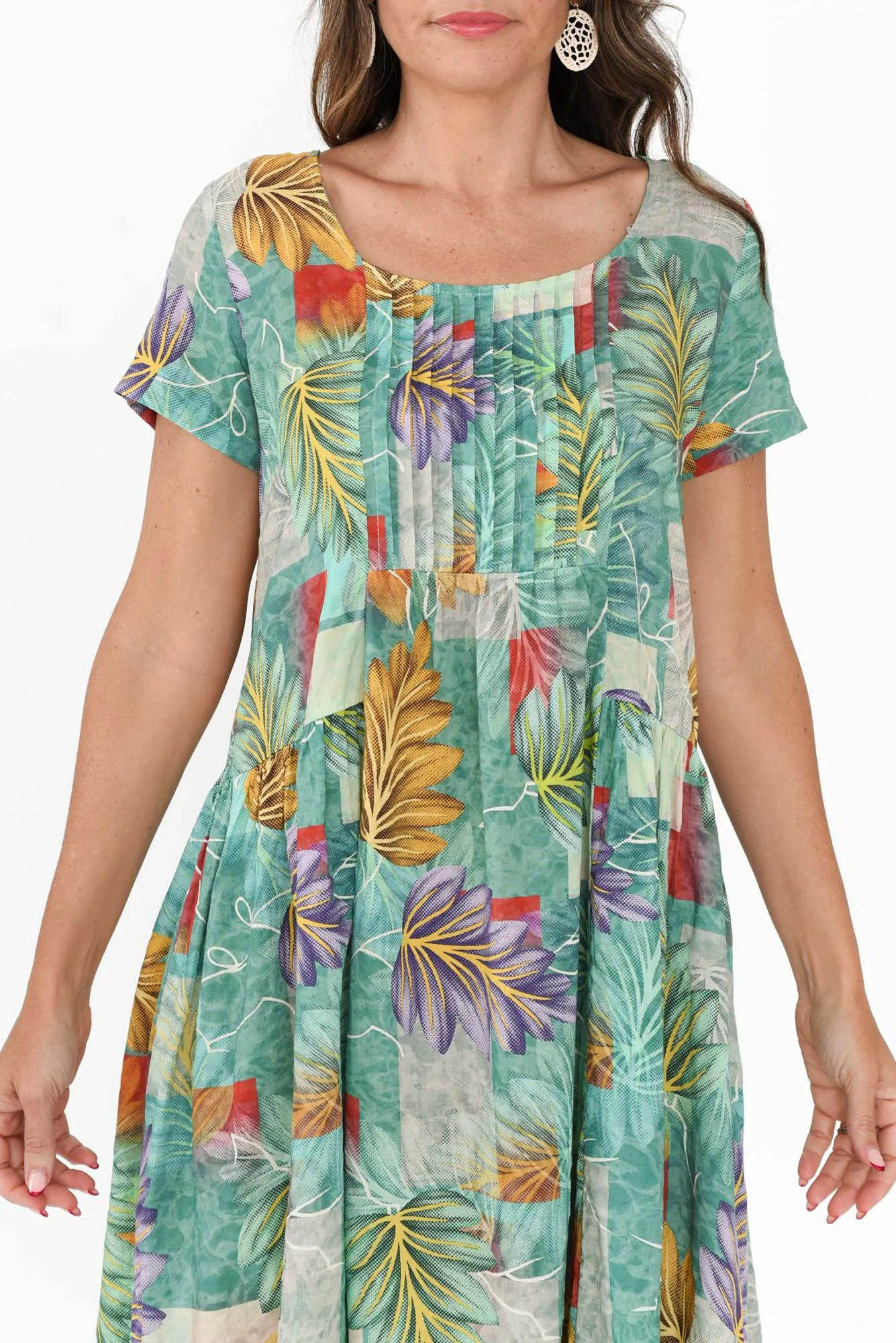 Hanoi Aqua Leaf Cotton Blend Dress sold by Blue Bungalow product image thumbnail 5