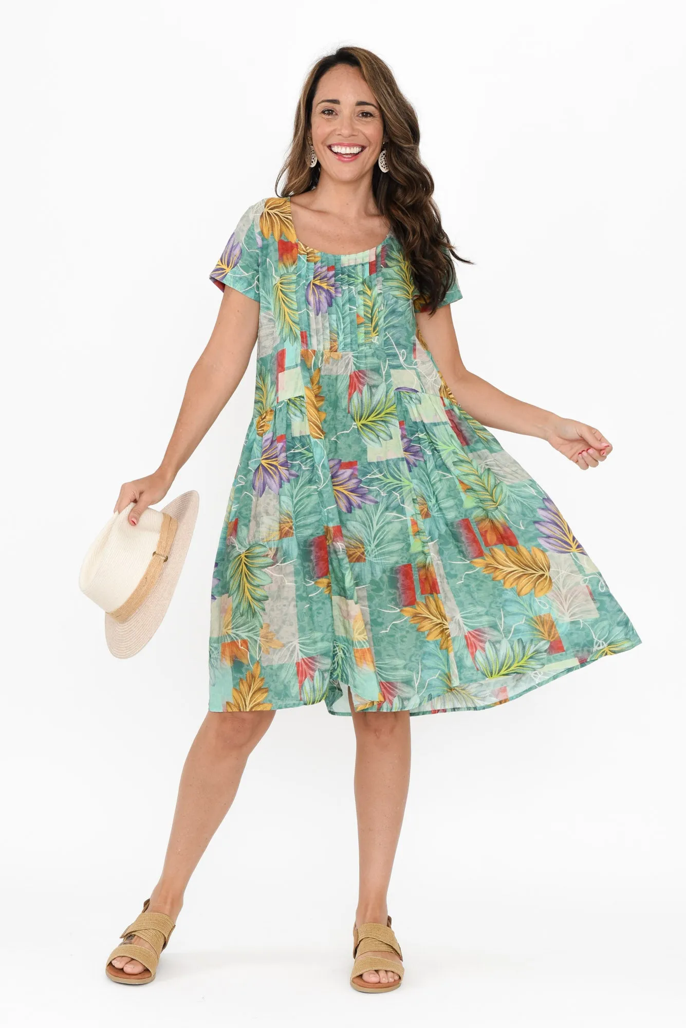 Hanoi Aqua Leaf Cotton Blend Dress sold by Blue Bungalow