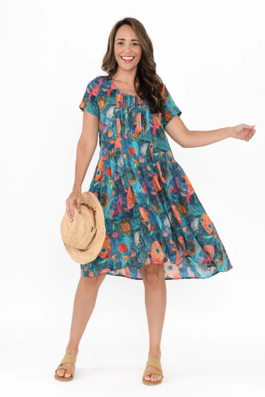 Hanoi Blue Sea Cotton Blend Dress sold by Blue Bungalow