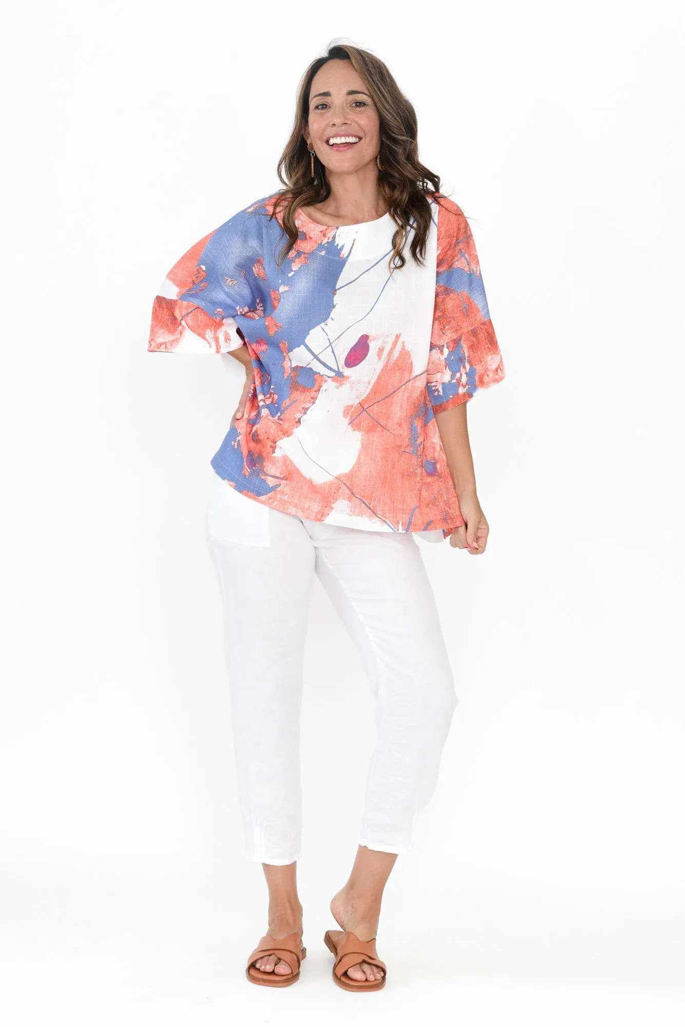 Alton Blue Abstract Linen Cotton Top sold by Blue Bungalow product image thumbnail 2