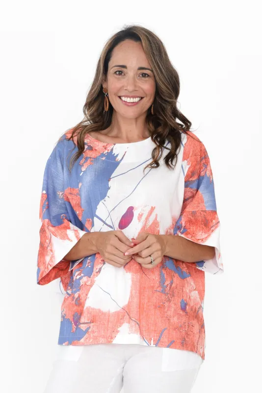 Alton Blue Abstract Linen Cotton Top sold by Blue Bungalow