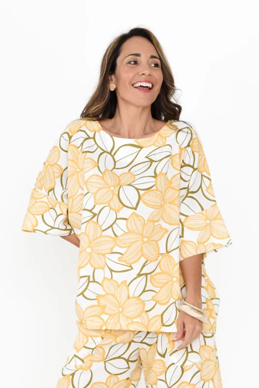 Alton Yellow Floral Linen Cotton Top sold by Blue Bungalow