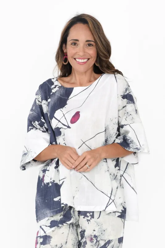 Alton Navy Abstract Linen Cotton Top sold by Blue Bungalow