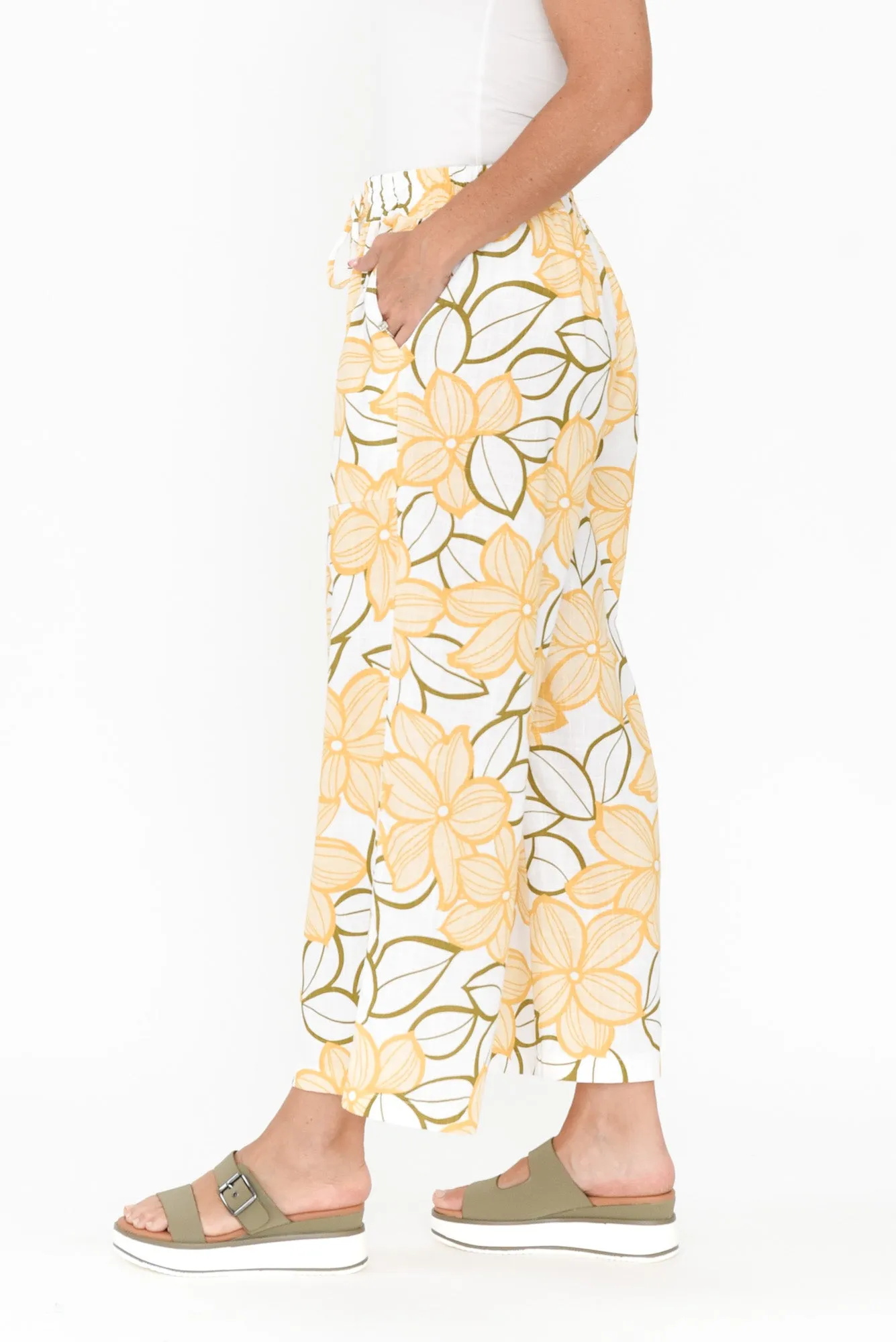Minnelli Yellow Floral Linen Cotton Pants sold by Blue Bungalow product image thumbnail 3