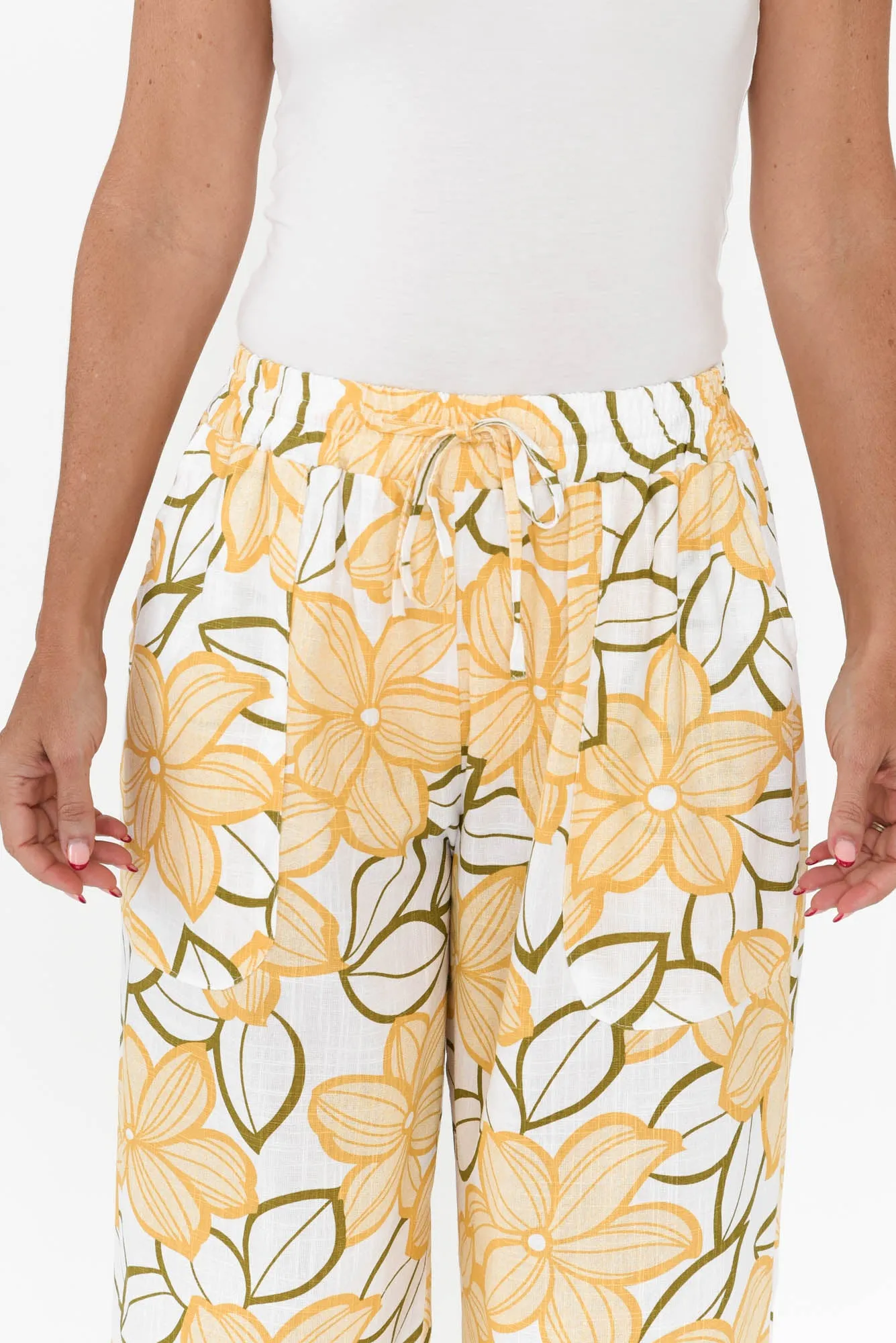 Minnelli Yellow Floral Linen Cotton Pants sold by Blue Bungalow product image thumbnail 5