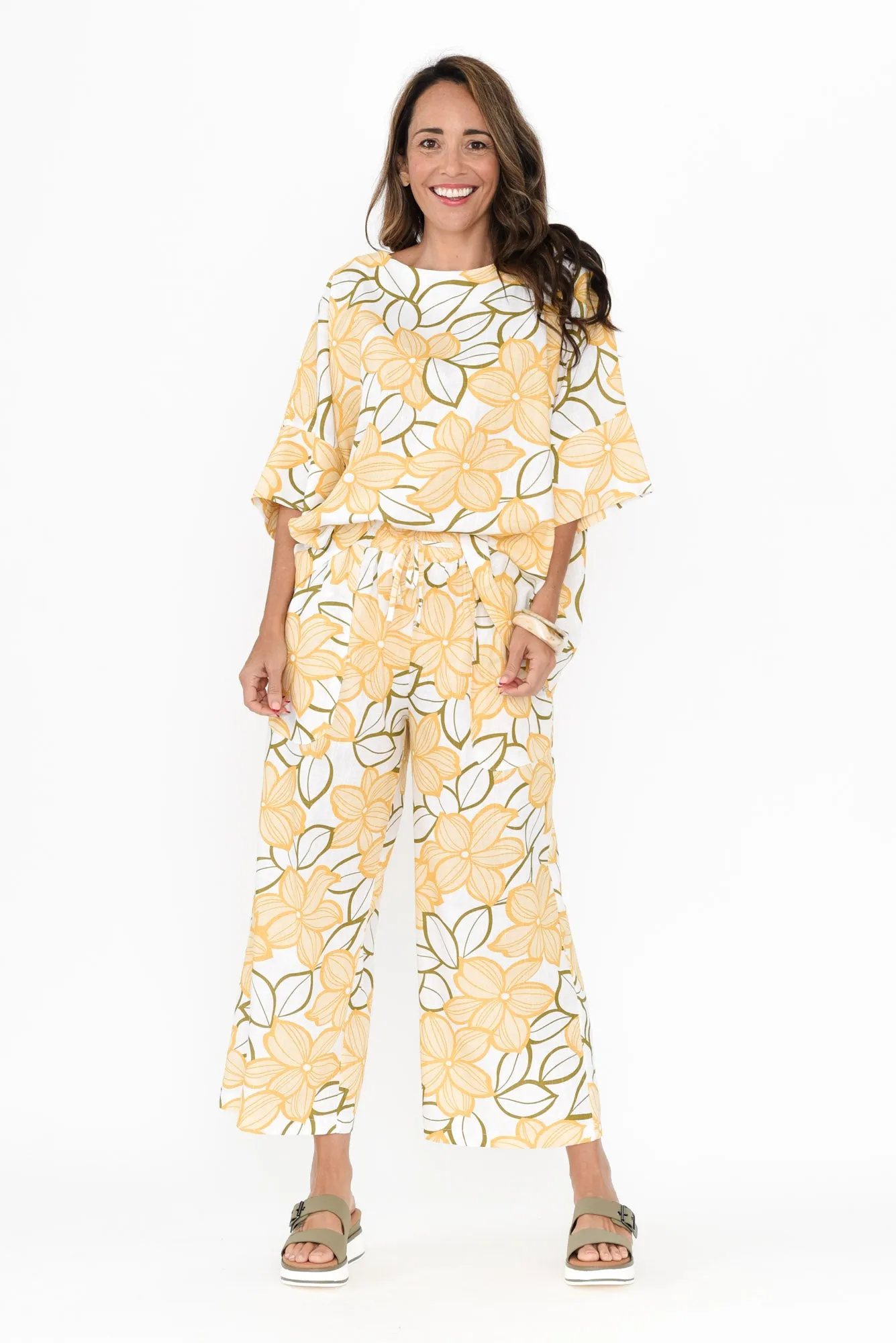 Minnelli Yellow Floral Linen Cotton Pants sold by Blue Bungalow product image thumbnail 2