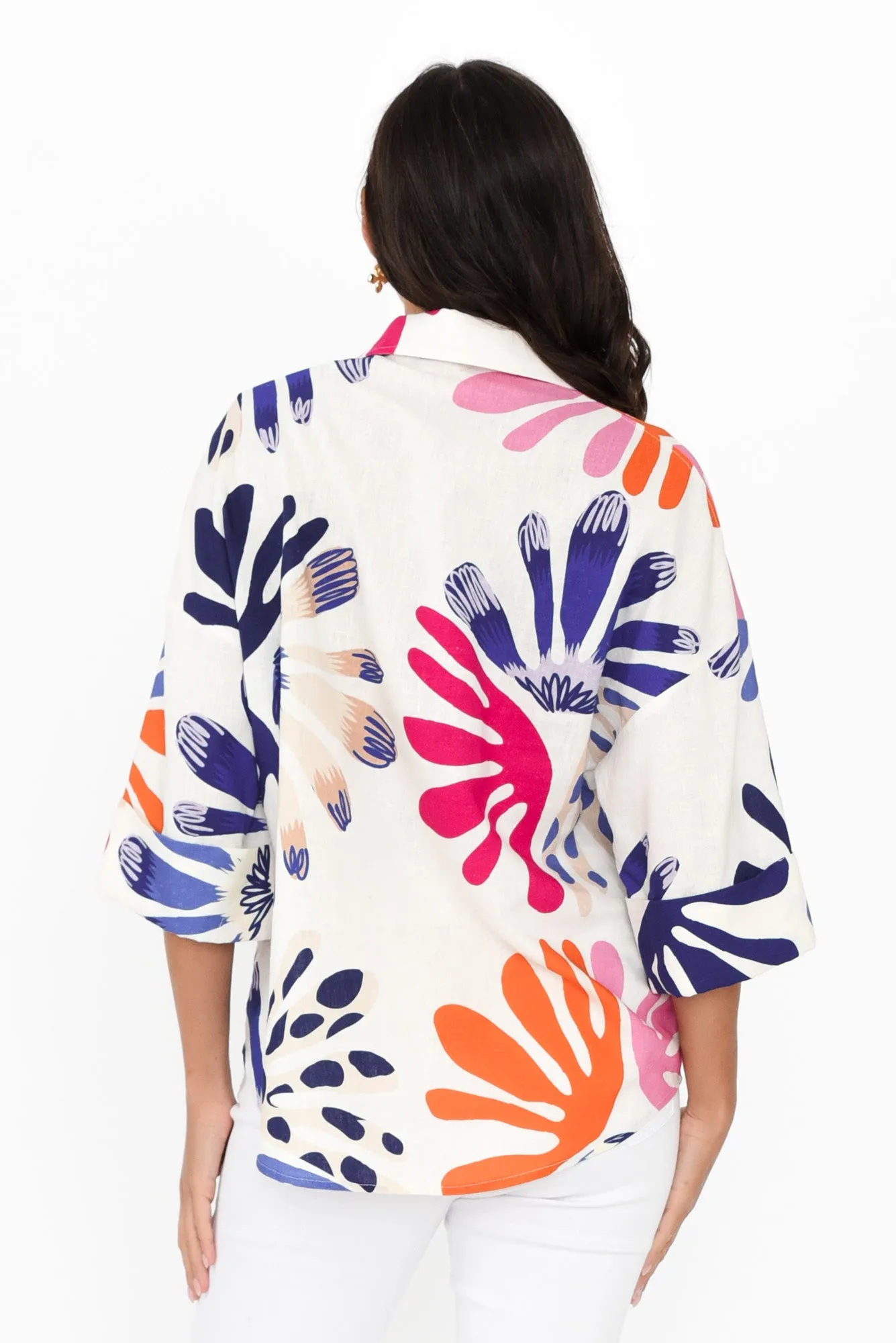 Virginia Cream Abstract Linen Blend Shirt sold by Blue Bungalow product image thumbnail 4