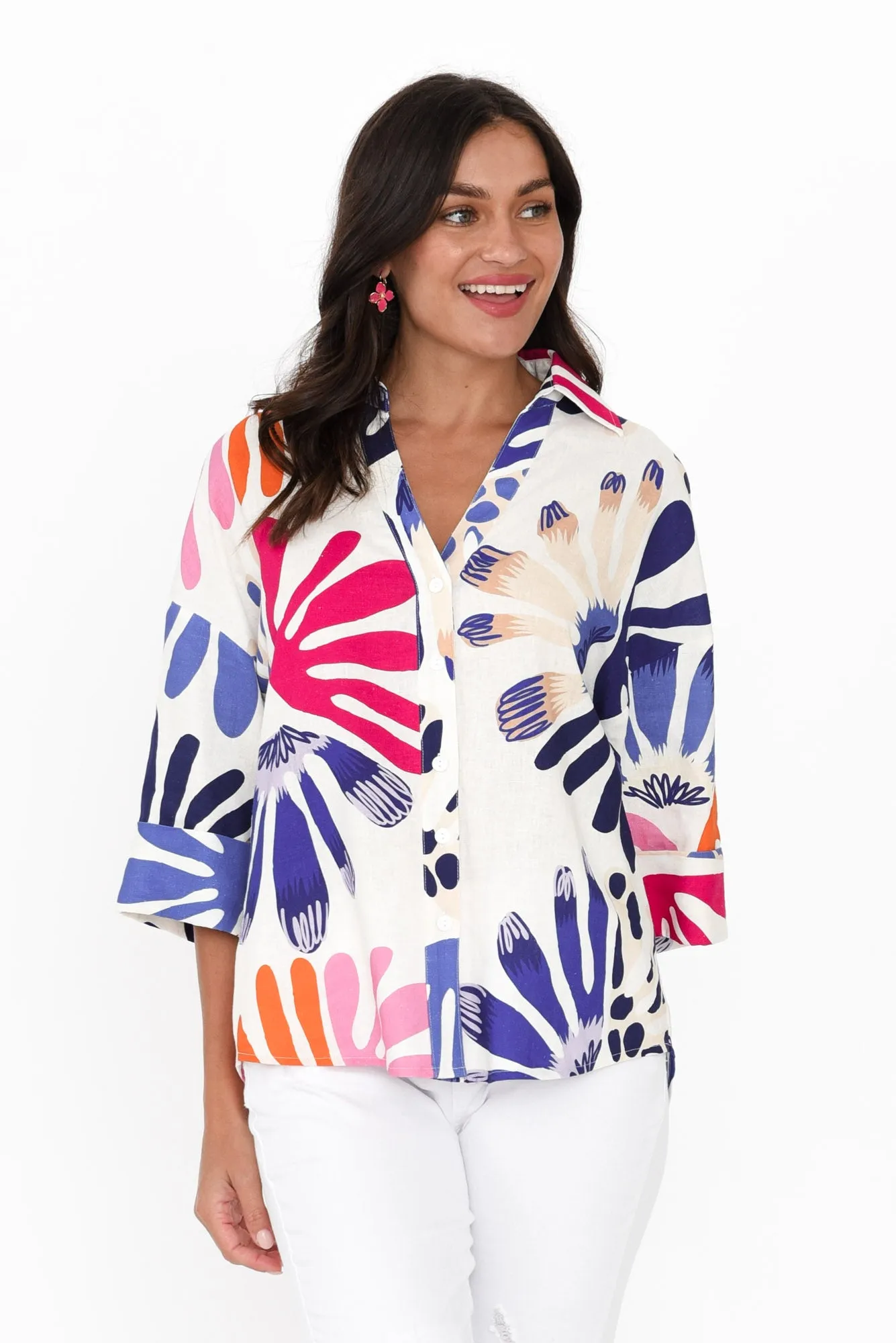 Virginia Cream Abstract Linen Blend Shirt sold by Blue Bungalow