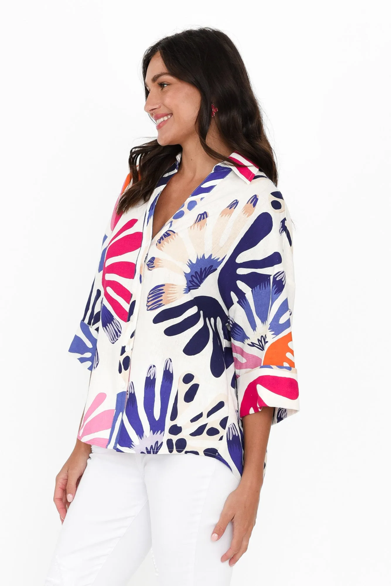 Virginia Cream Abstract Linen Blend Shirt sold by Blue Bungalow product image thumbnail 3