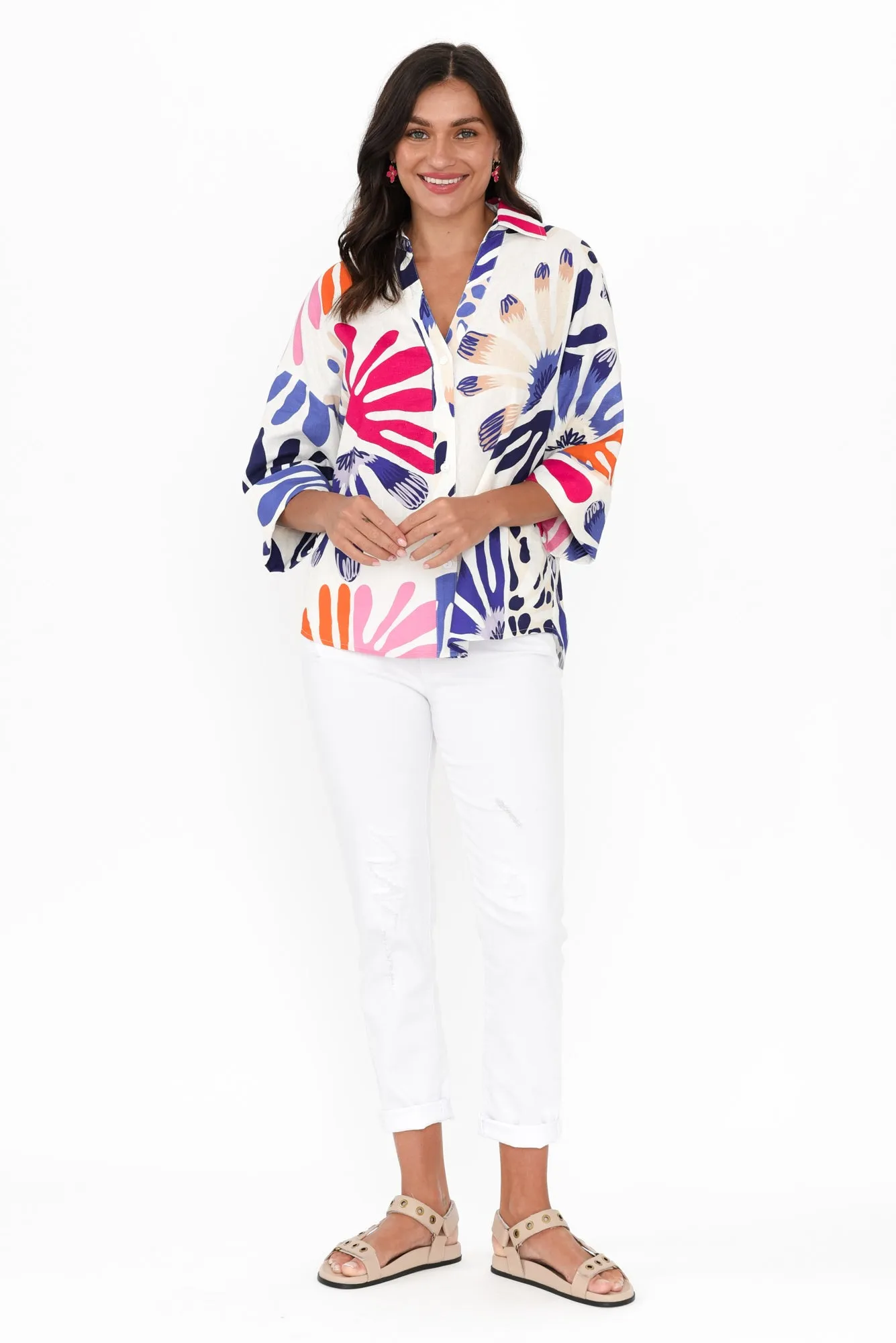 Virginia Cream Abstract Linen Blend Shirt sold by Blue Bungalow product image thumbnail 2