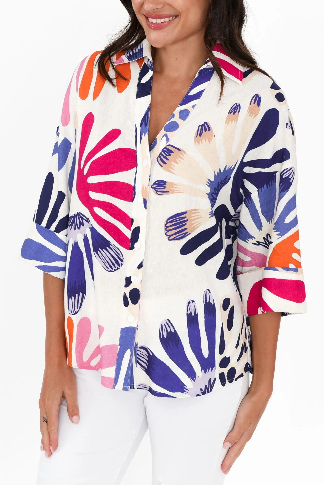 Virginia Cream Abstract Linen Blend Shirt sold by Blue Bungalow product image thumbnail 5