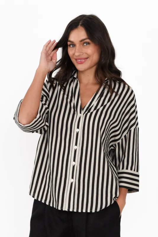 Virginia Black Stripe Linen Blend Shirt sold by Blue Bungalow