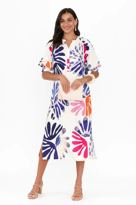 Dorothea Cream Abstract Linen Blend Dress sold by Blue Bungalow