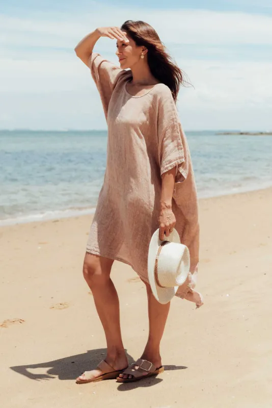 Belize Rust Linen Kaftan sold by Blue Bungalow