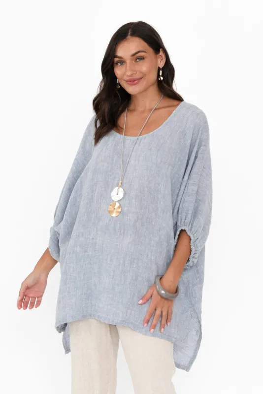 Nassau Blue Linen Top sold by Blue Bungalow