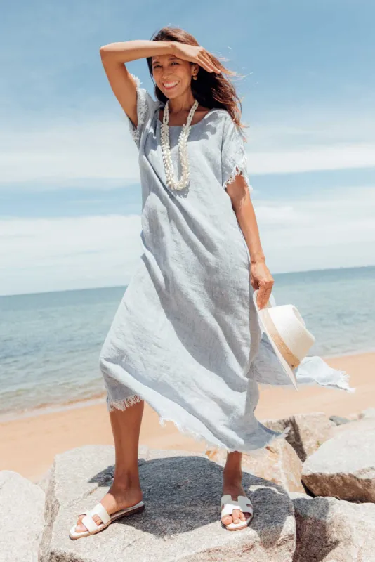Galene Blue Linen Dress sold by Blue Bungalow