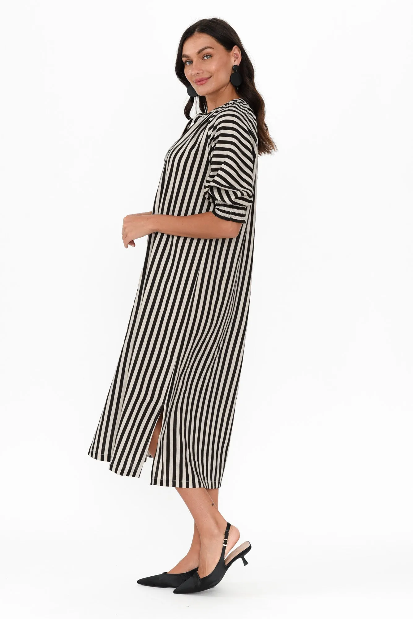 Dorothea Black Stripe Linen Blend Dress sold by Blue Bungalow product image thumbnail 4
