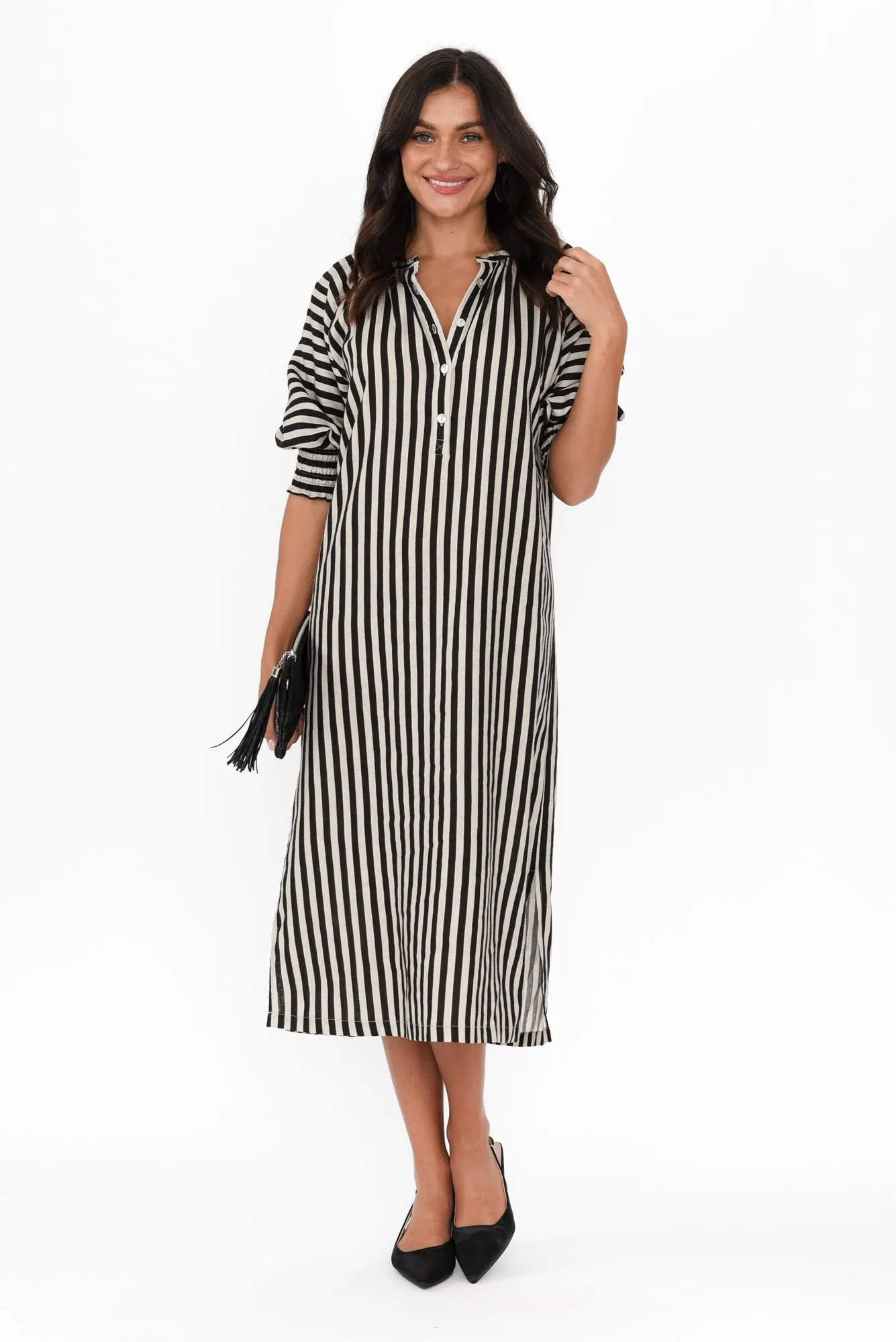 Dorothea Black Stripe Linen Blend Dress sold by Blue Bungalow product image thumbnail 2