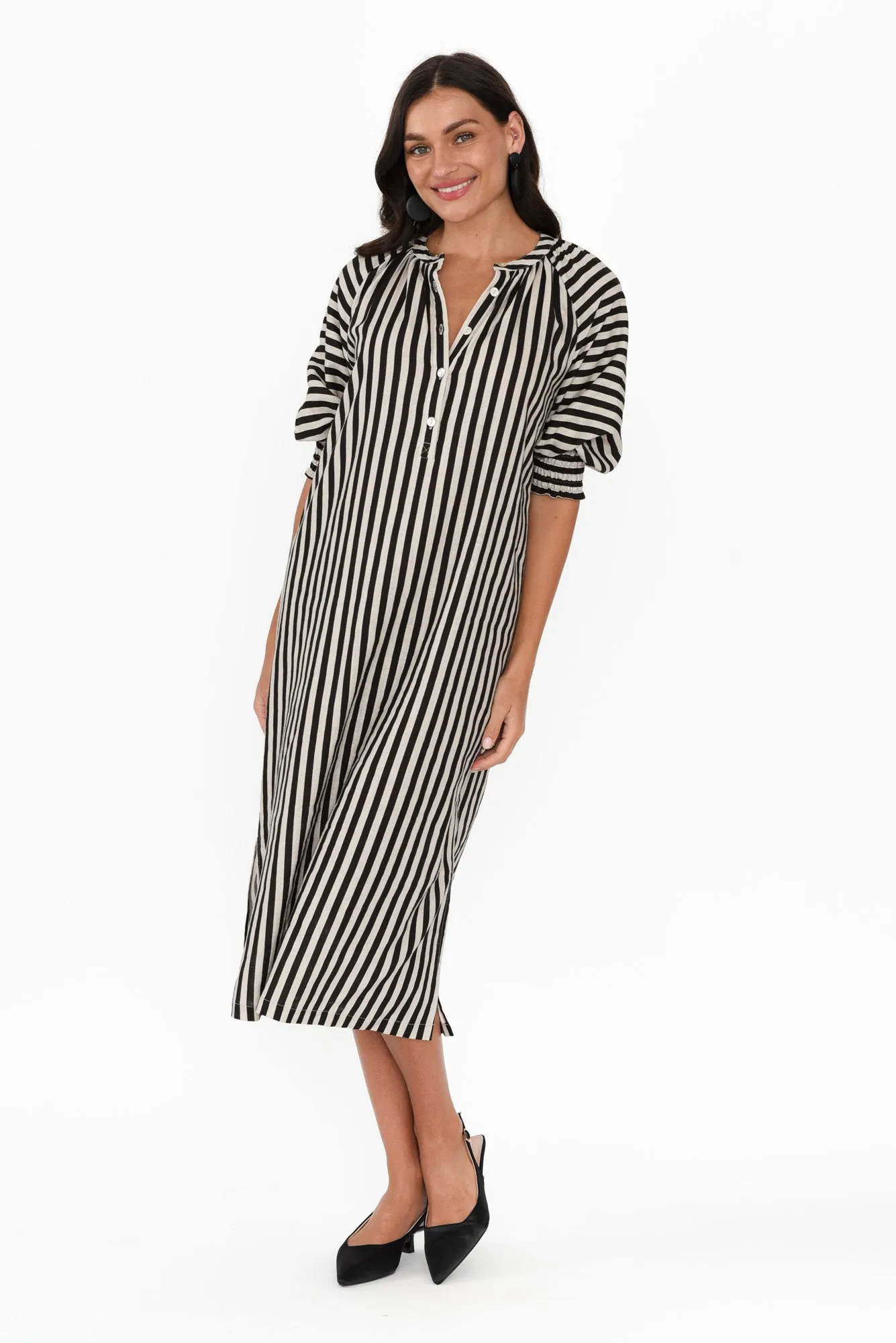 Dorothea Black Stripe Linen Blend Dress sold by Blue Bungalow product image thumbnail 3