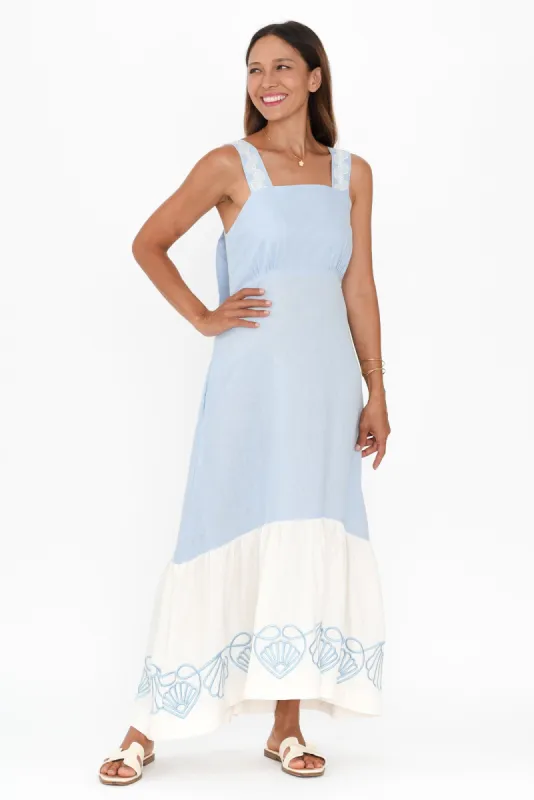 Bateau Blue Seashell Linen Dress sold by Blue Bungalow