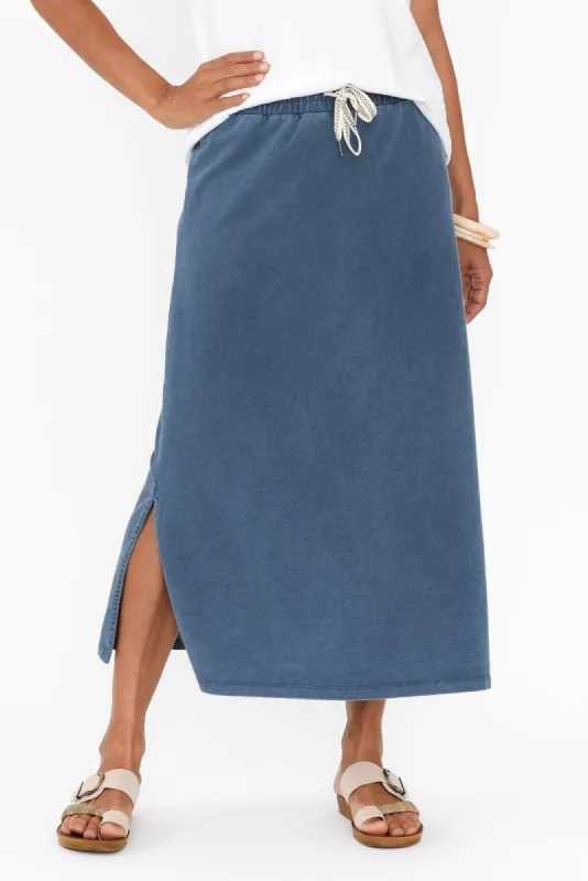 Travel Blue Cotton Maxi Skirt sold by Blue Bungalow