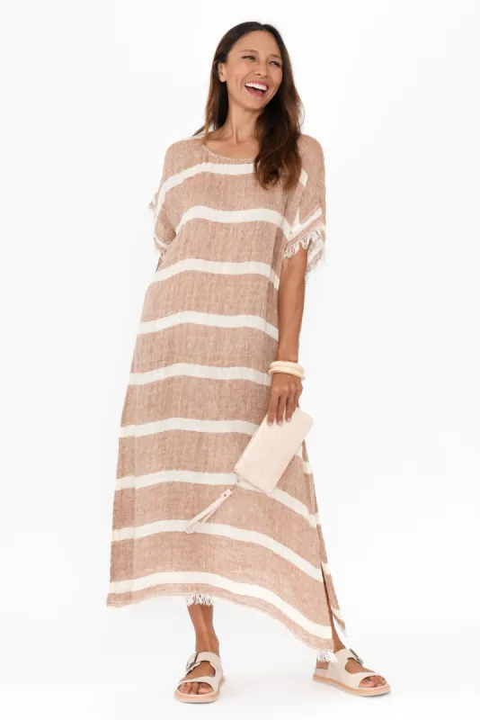 Galene Rust Stripe Linen Dress sold by Blue Bungalow