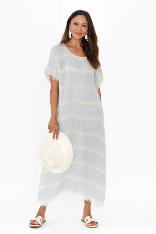 Galene Blue Stripe Linen Dress sold by Blue Bungalow