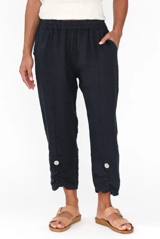 Isolara Navy Linen Gathered Pants sold by Blue Bungalow