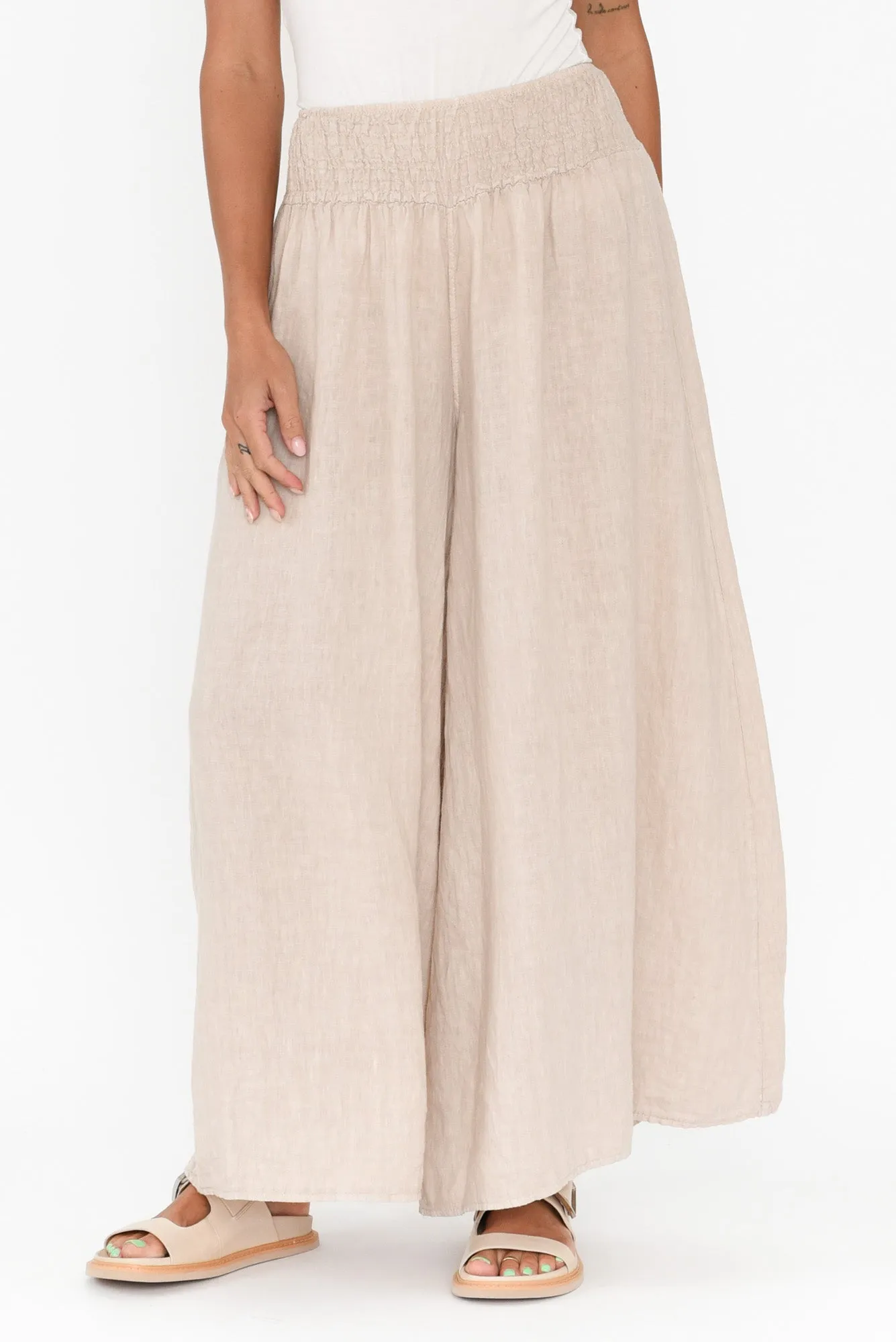 Rumi Beige Wide Leg Linen Pants sold by Blue Bungalow