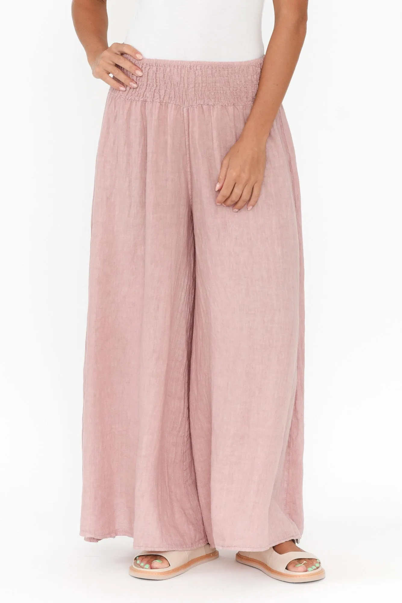 Rumi Blush Wide Leg Linen Pants sold by Blue Bungalow