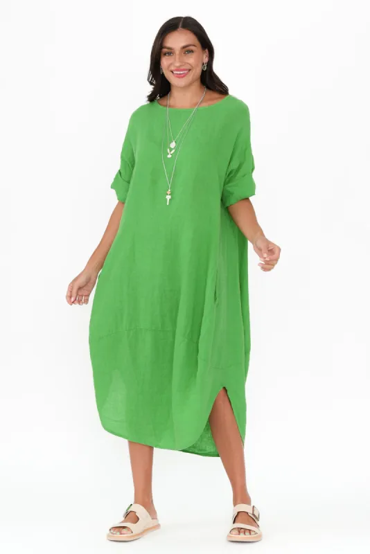 Brady Green Linen Pocket Dress sold by Blue Bungalow