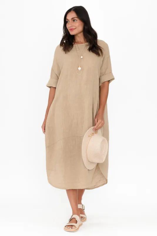 Brady Beige Linen Pocket Dress sold by Blue Bungalow