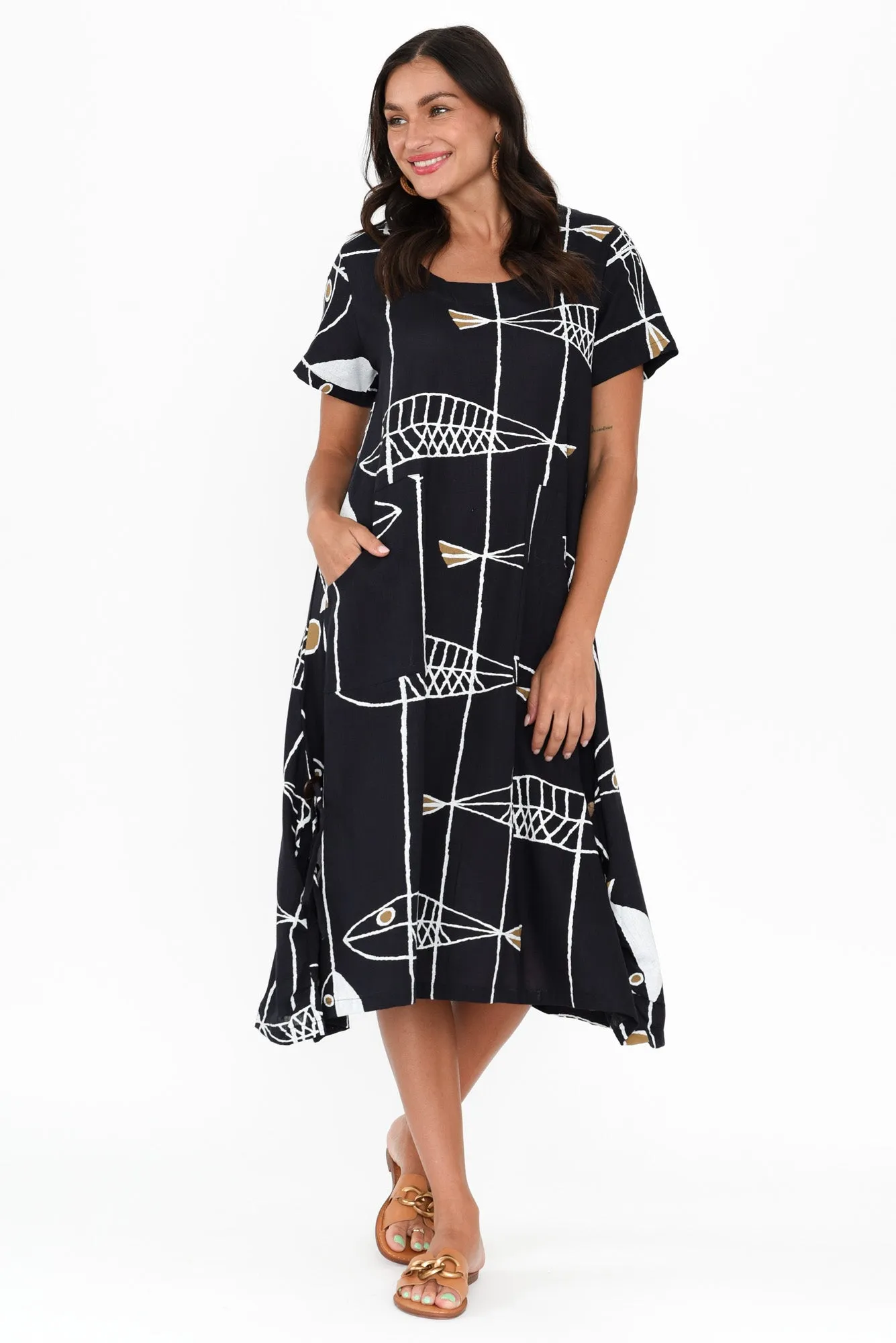 Lula Navy Sea Linen Cotton Dress sold by Blue Bungalow product image thumbnail 2