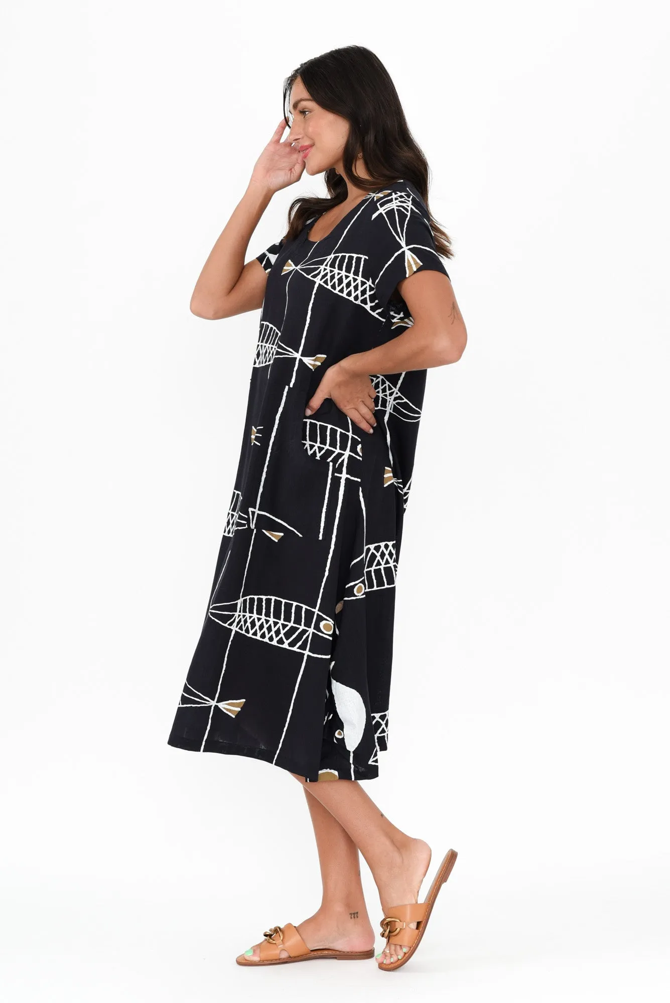 Lula Navy Sea Linen Cotton Dress sold by Blue Bungalow product image thumbnail 3