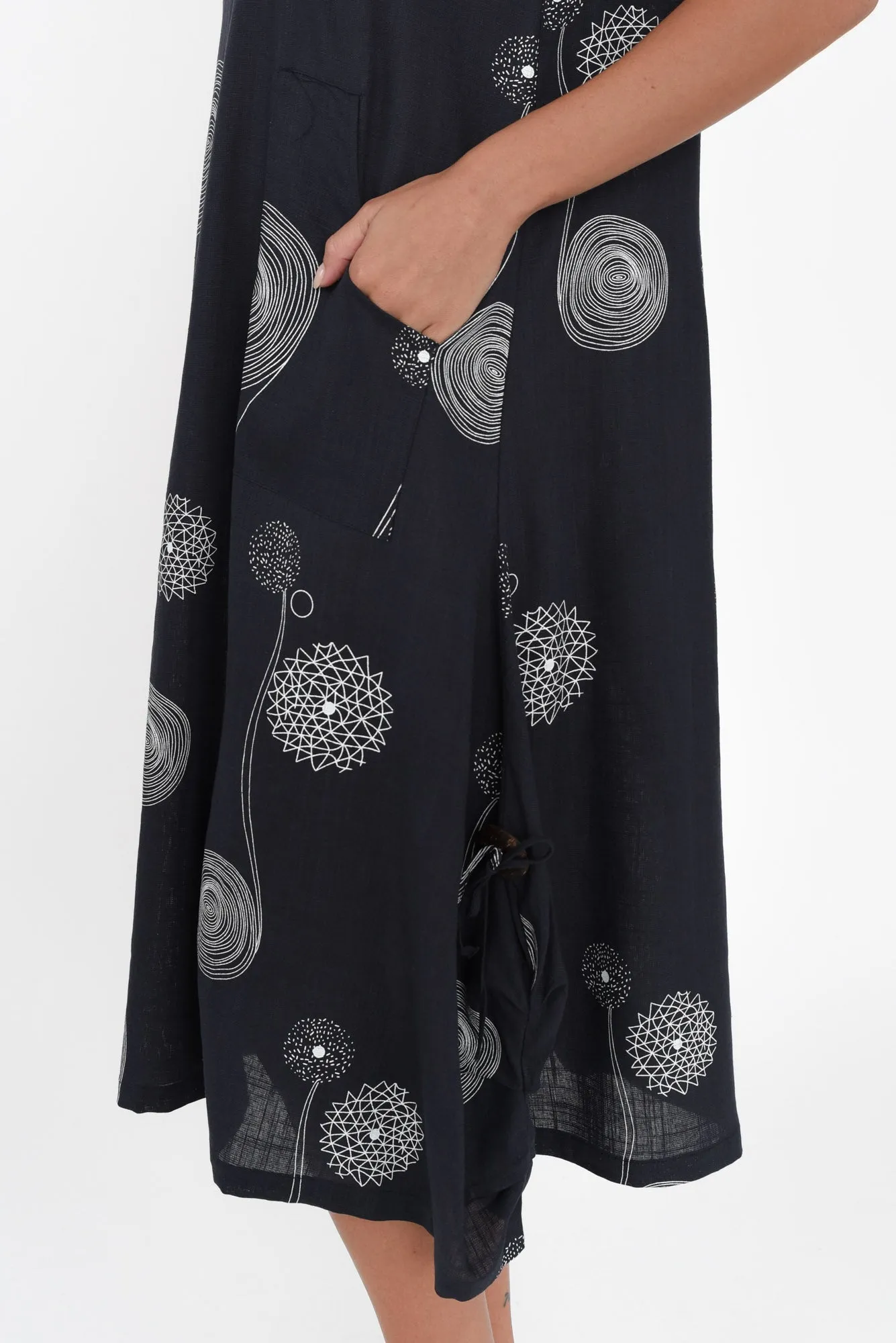 Lula Navy Swirl Linen Cotton Dress sold by Blue Bungalow product image thumbnail 5