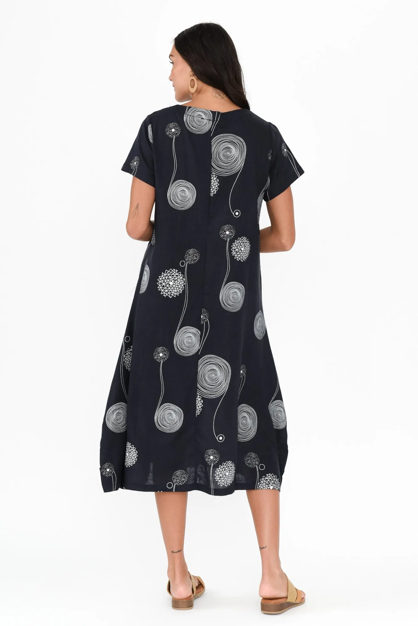 Lula Navy Swirl Linen Cotton Dress sold by Blue Bungalow product image thumbnail 4