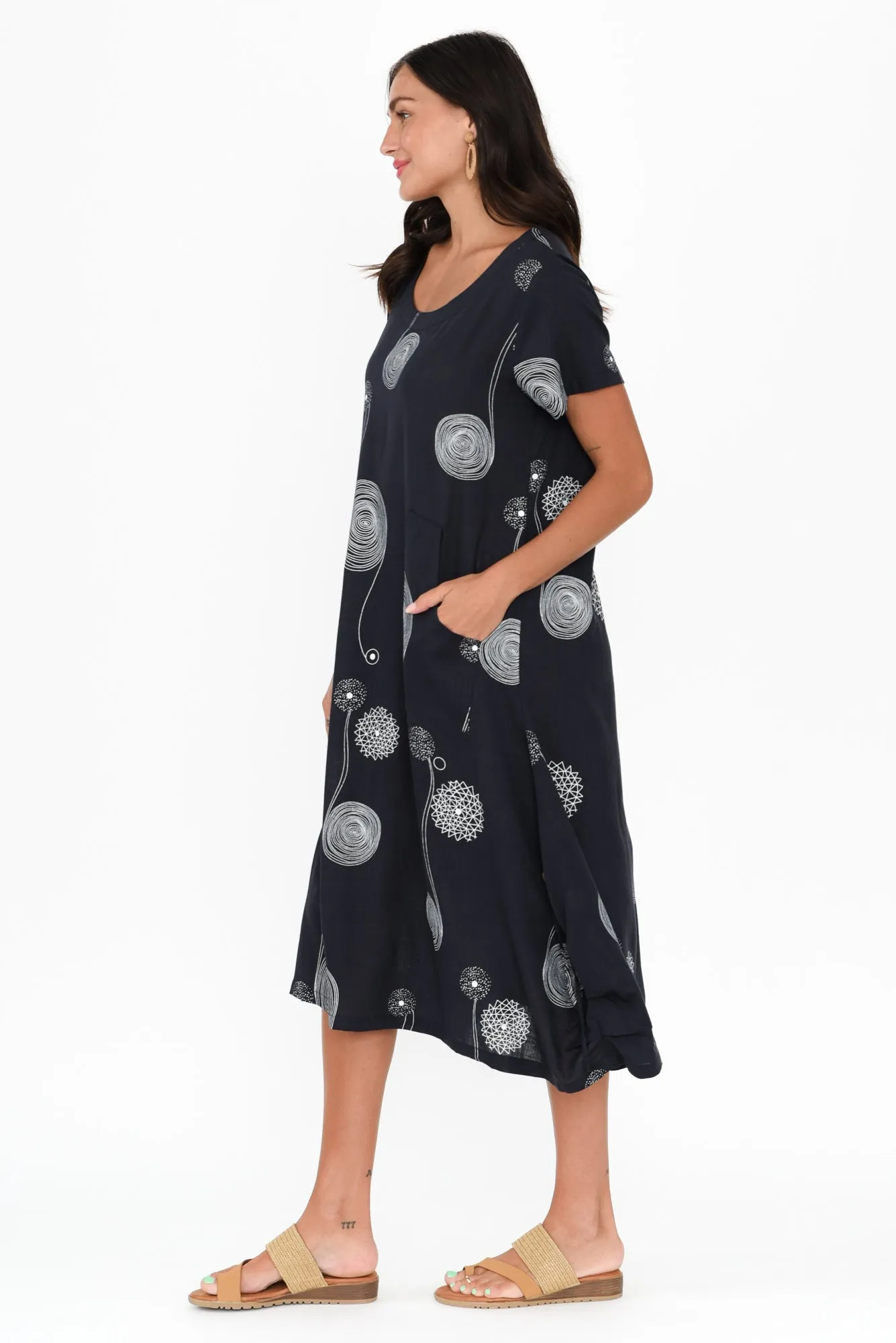 Lula Navy Swirl Linen Cotton Dress sold by Blue Bungalow product image thumbnail 3