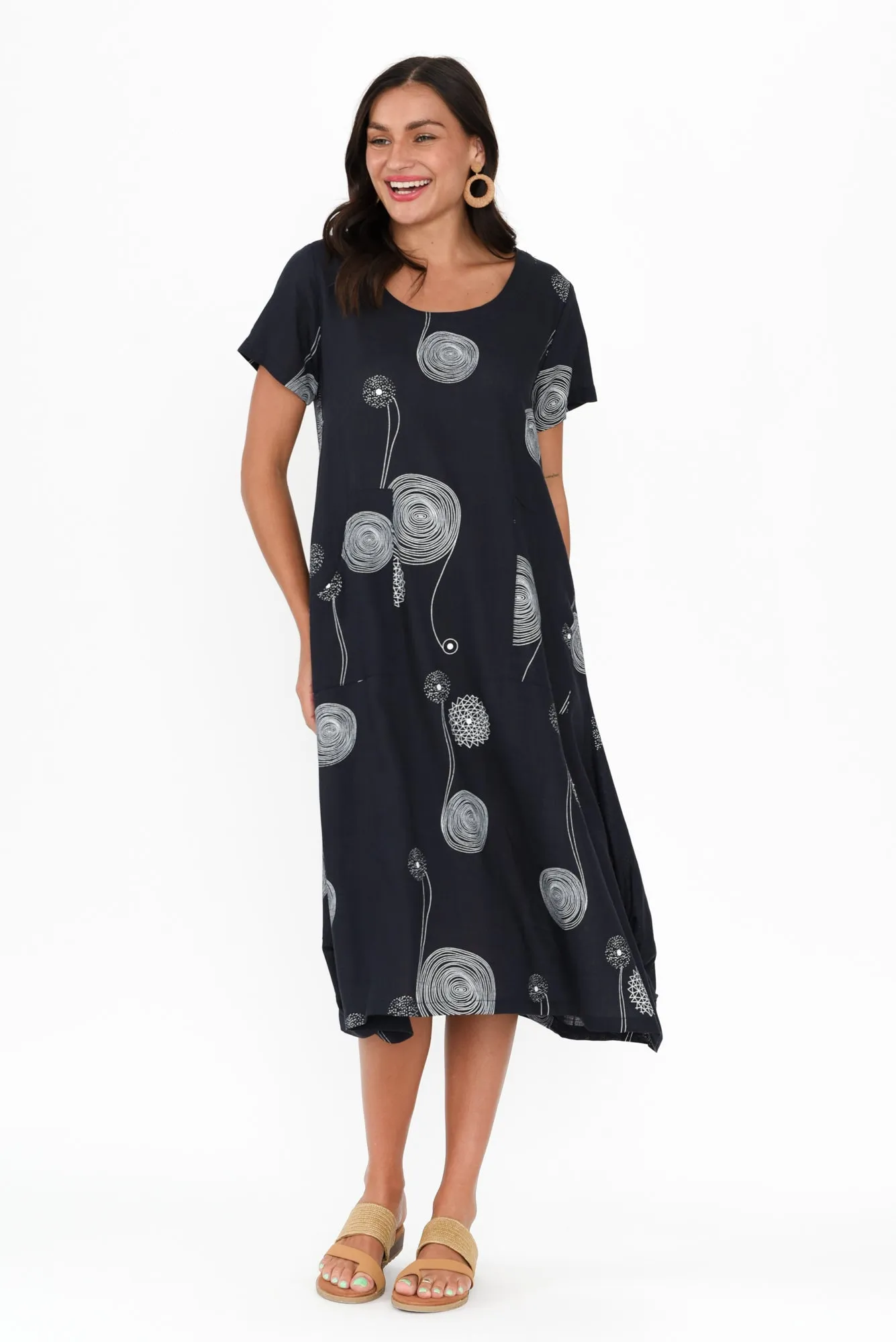 Lula Navy Swirl Linen Cotton Dress sold by Blue Bungalow product image thumbnail 2
