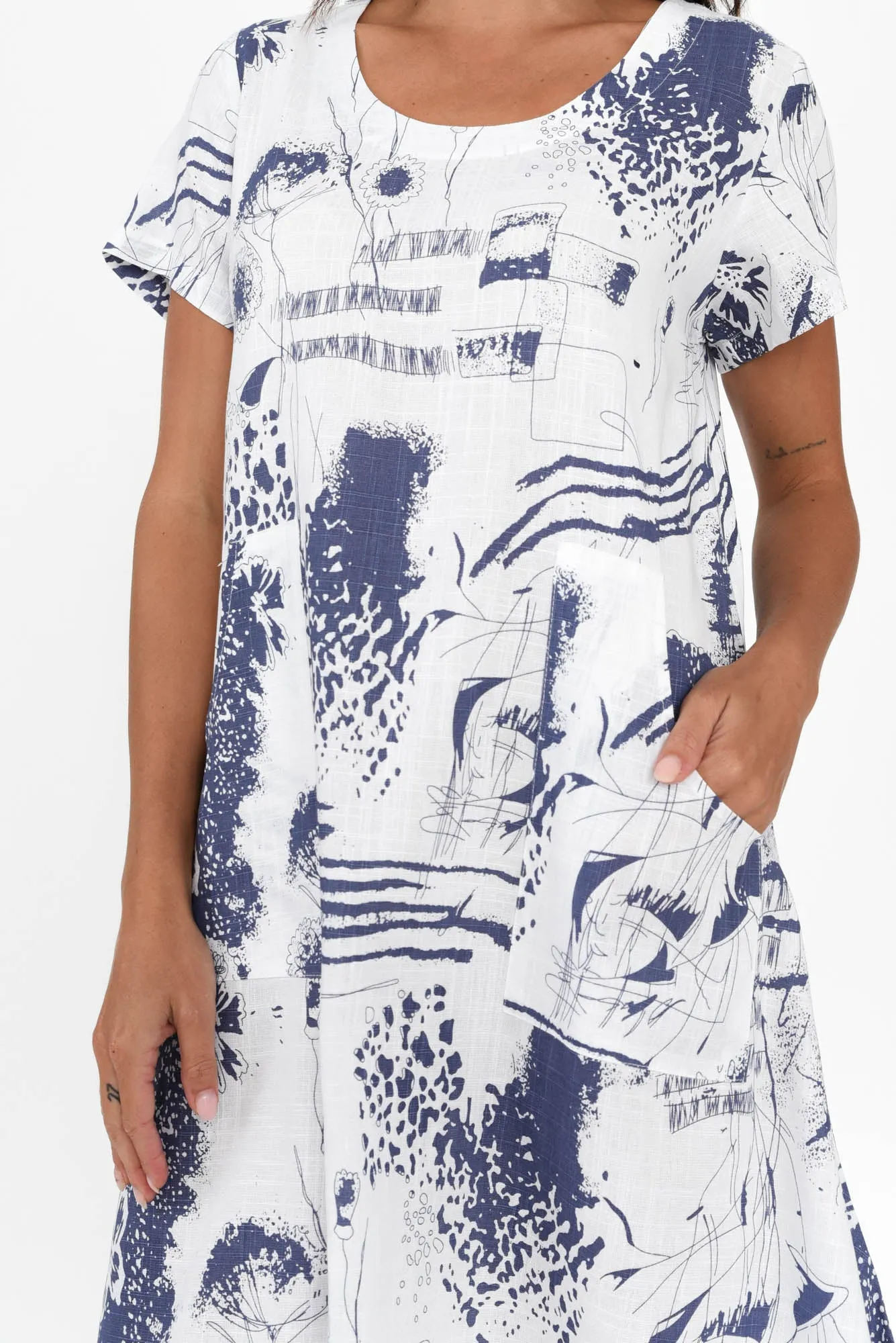 Lula Blue Abstract Linen Cotton Dress sold by Blue Bungalow product image thumbnail 5