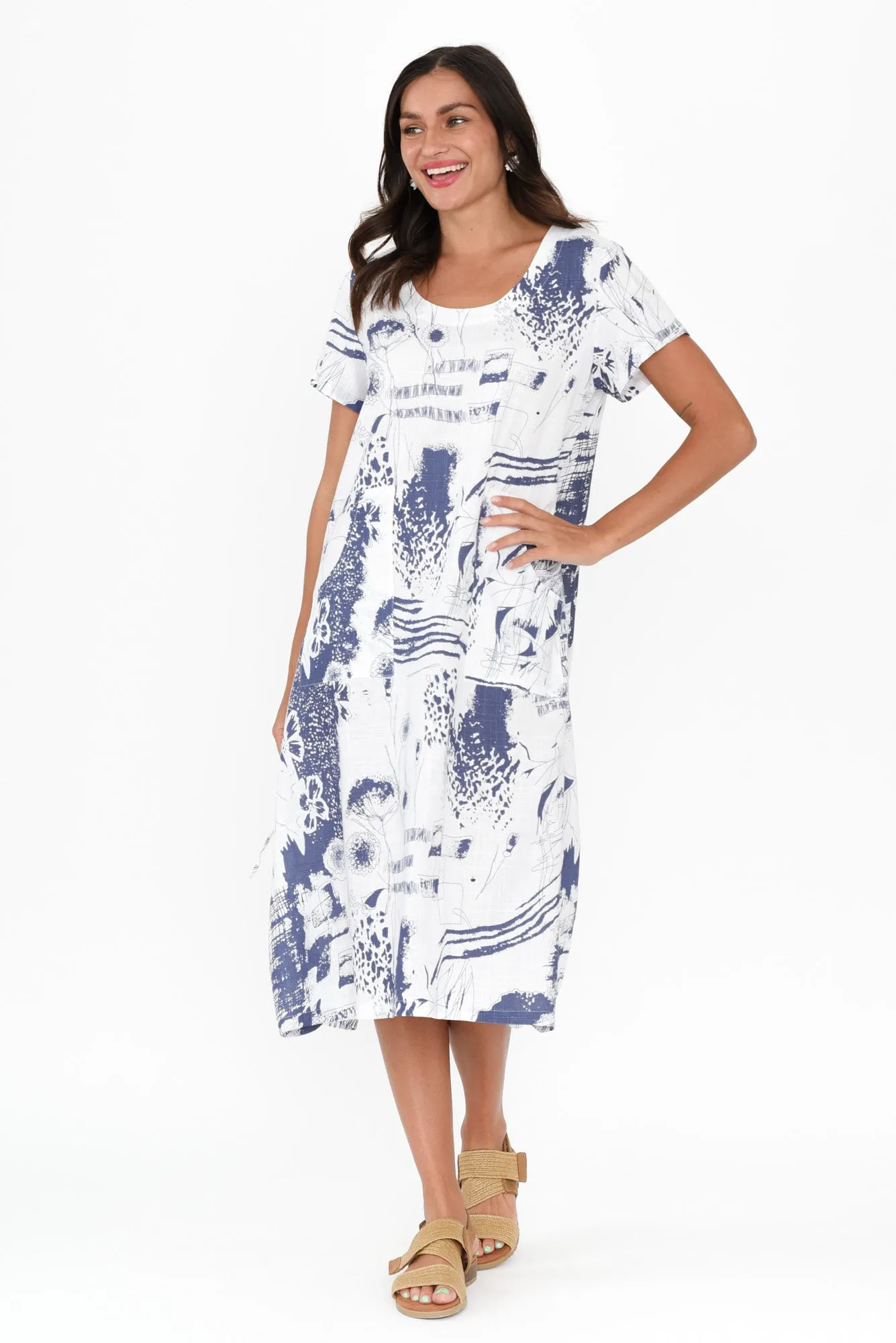 Lula Blue Abstract Linen Cotton Dress sold by Blue Bungalow product image thumbnail 2
