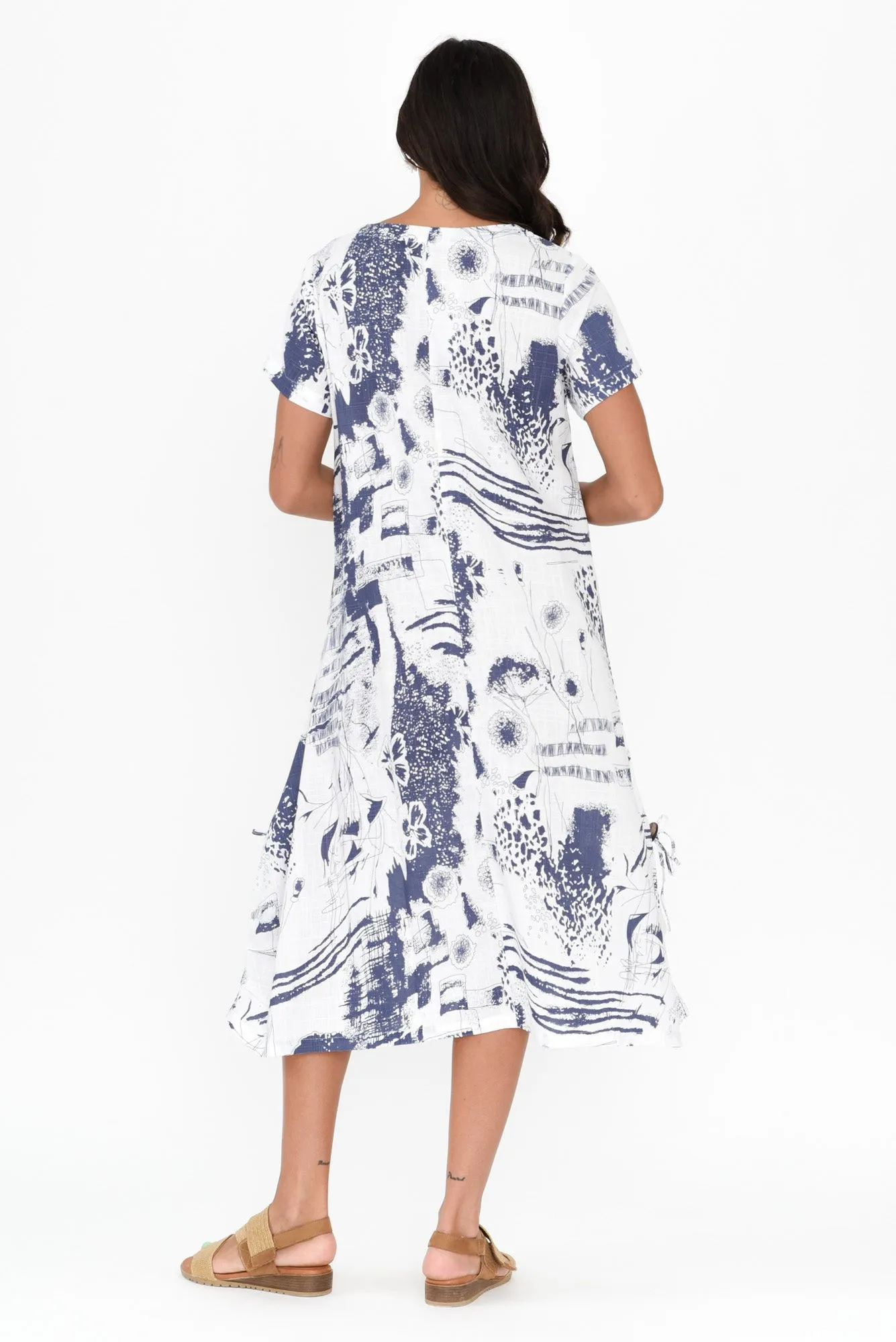 Lula Blue Abstract Linen Cotton Dress sold by Blue Bungalow product image thumbnail 4