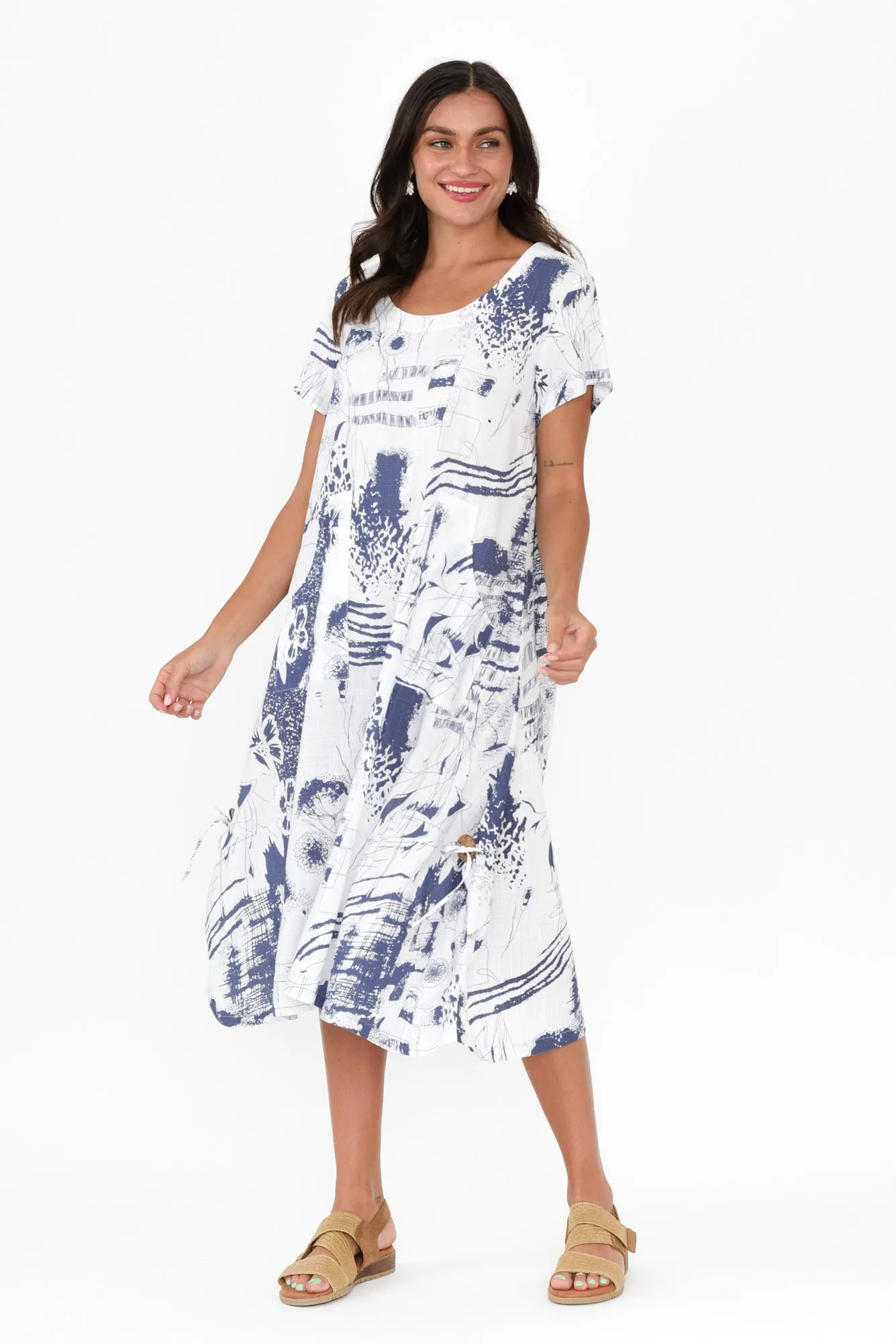 Lula Blue Abstract Linen Cotton Dress sold by Blue Bungalow