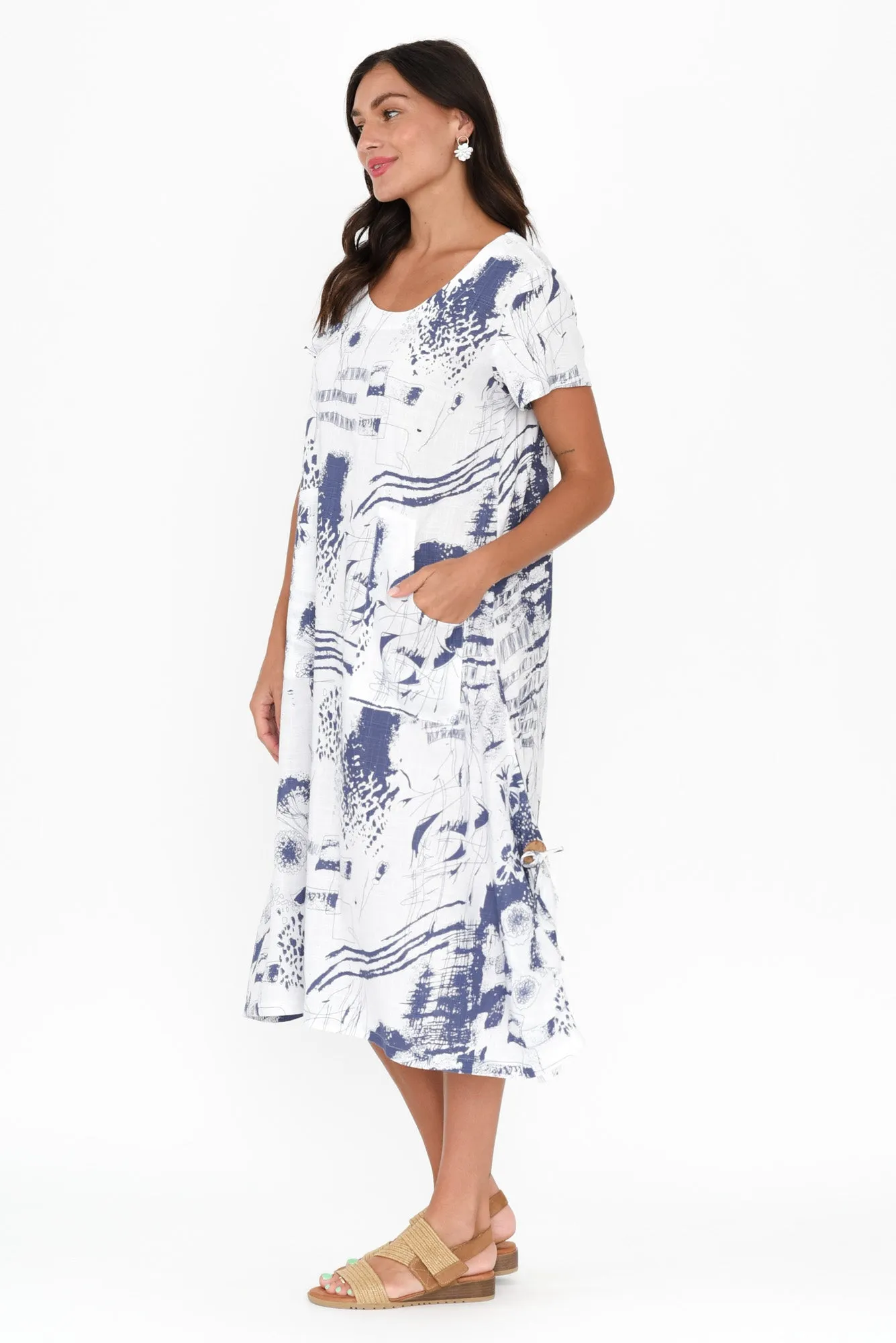 Lula Blue Abstract Linen Cotton Dress sold by Blue Bungalow product image thumbnail 3