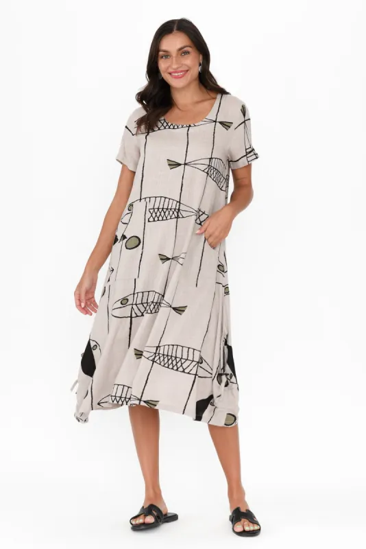 Lula Taupe Sea Linen Cotton Dress sold by Blue Bungalow