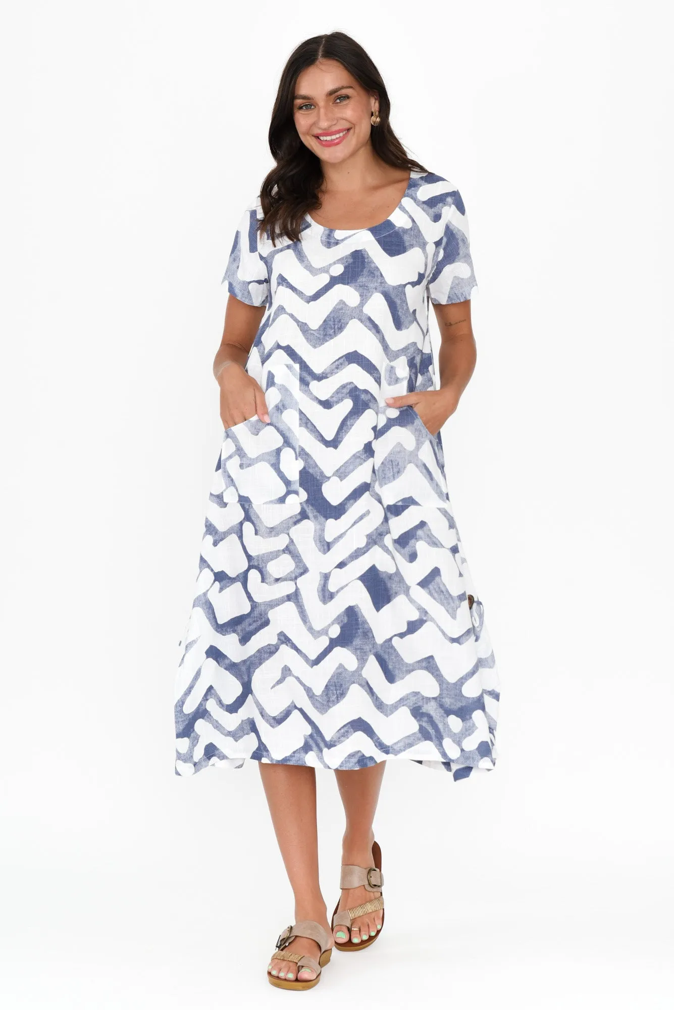 Lula Blue Geo Linen Cotton Dress sold by Blue Bungalow product image thumbnail 2