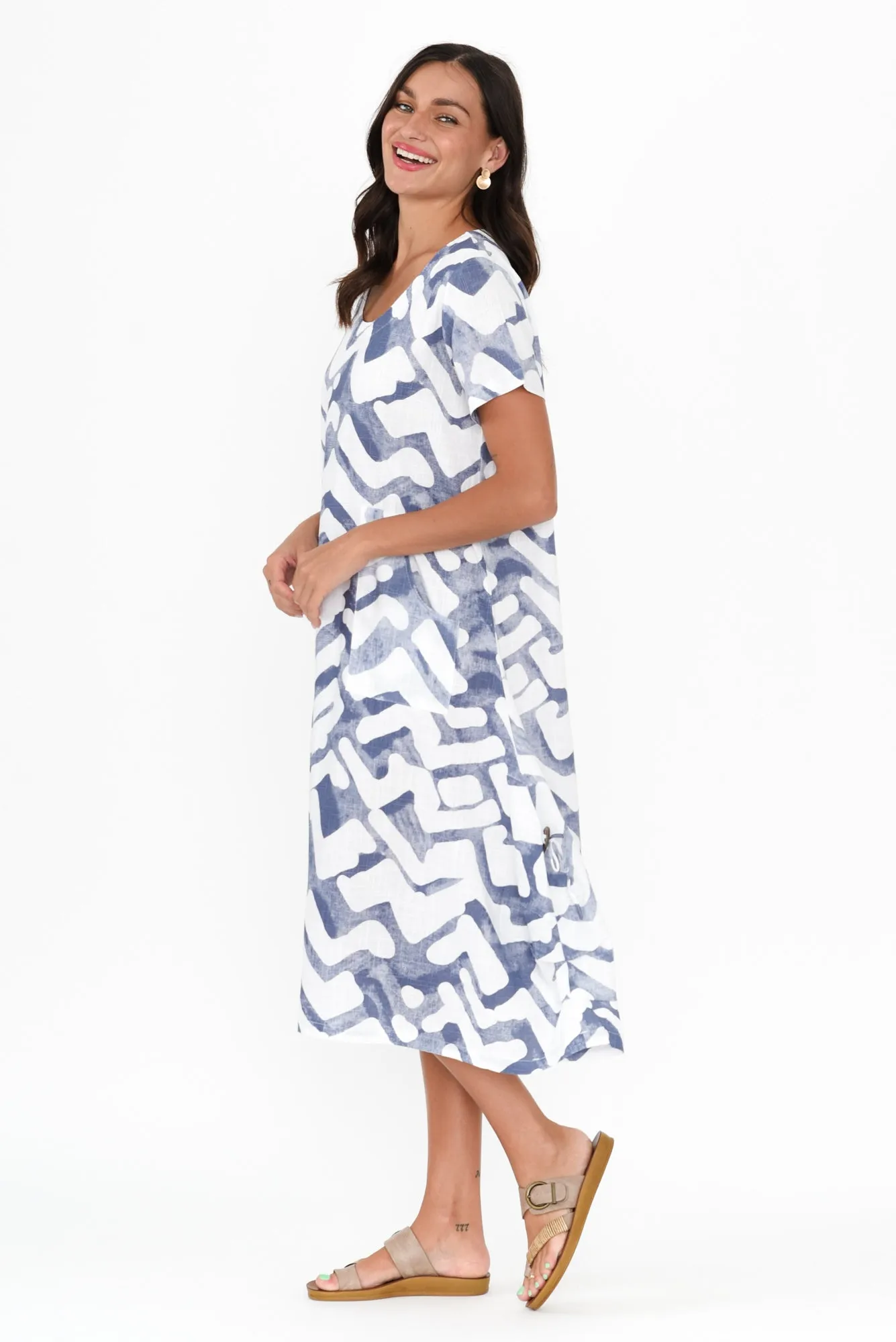 Lula Blue Geo Linen Cotton Dress sold by Blue Bungalow product image thumbnail 3