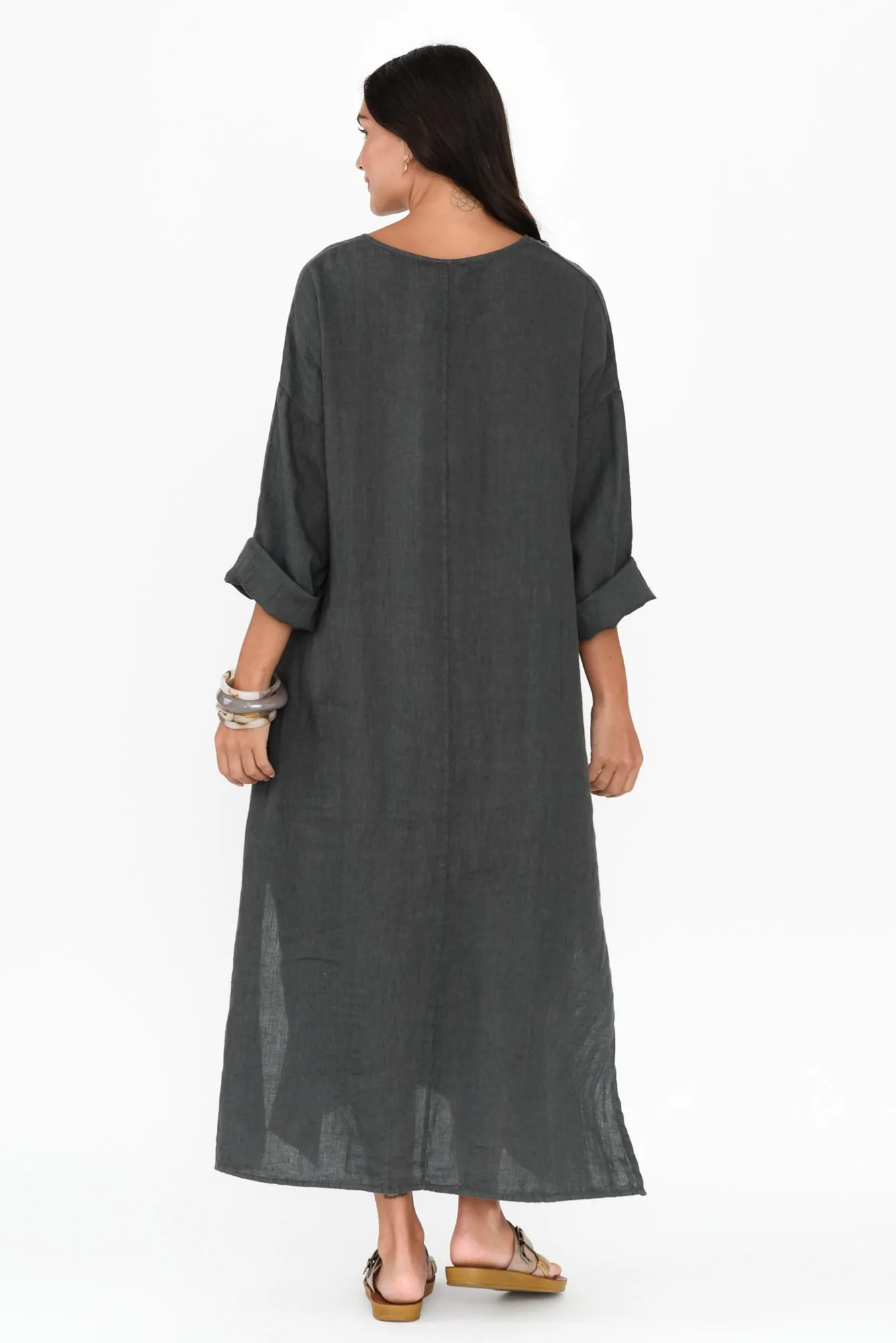 Yvonne Charcoal Linen V Neck Dress sold by Blue Bungalow product image thumbnail 4